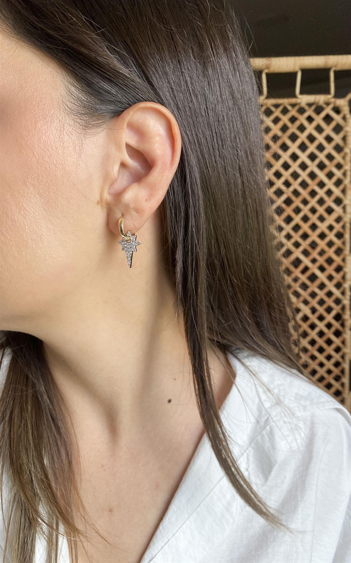 Kuzey Yıldızı Figürlü Gold Gümüş Halka Küpe