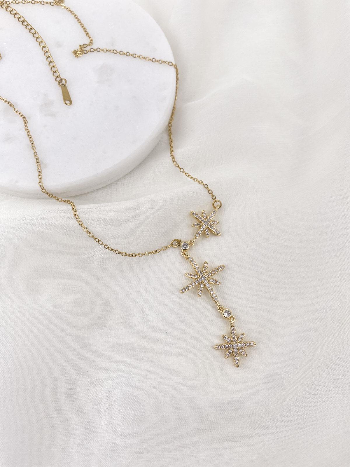 Kuzey Yıldızı Figürlü Zirkon Taşlı Gold Çelik Kolye