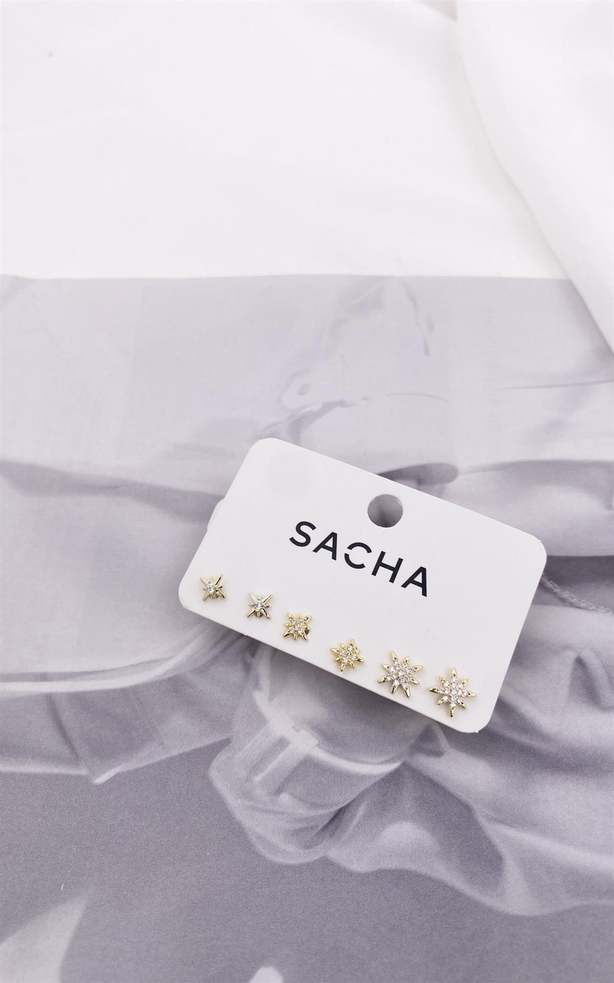 Kuzey Yıldızlı Figürlü Gold Set Küpe