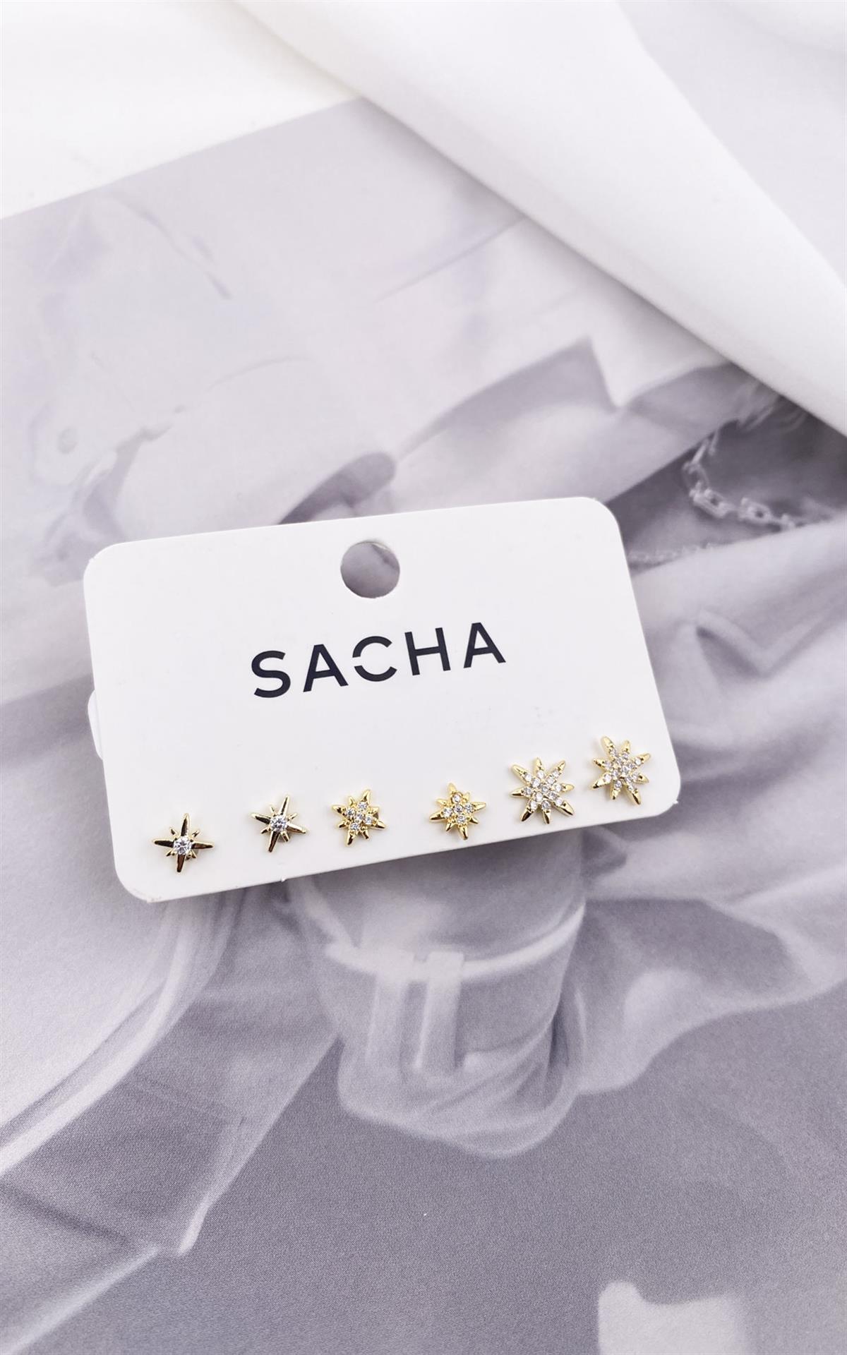 Kuzey Yıldızlı Figürlü Gold Set Küpe