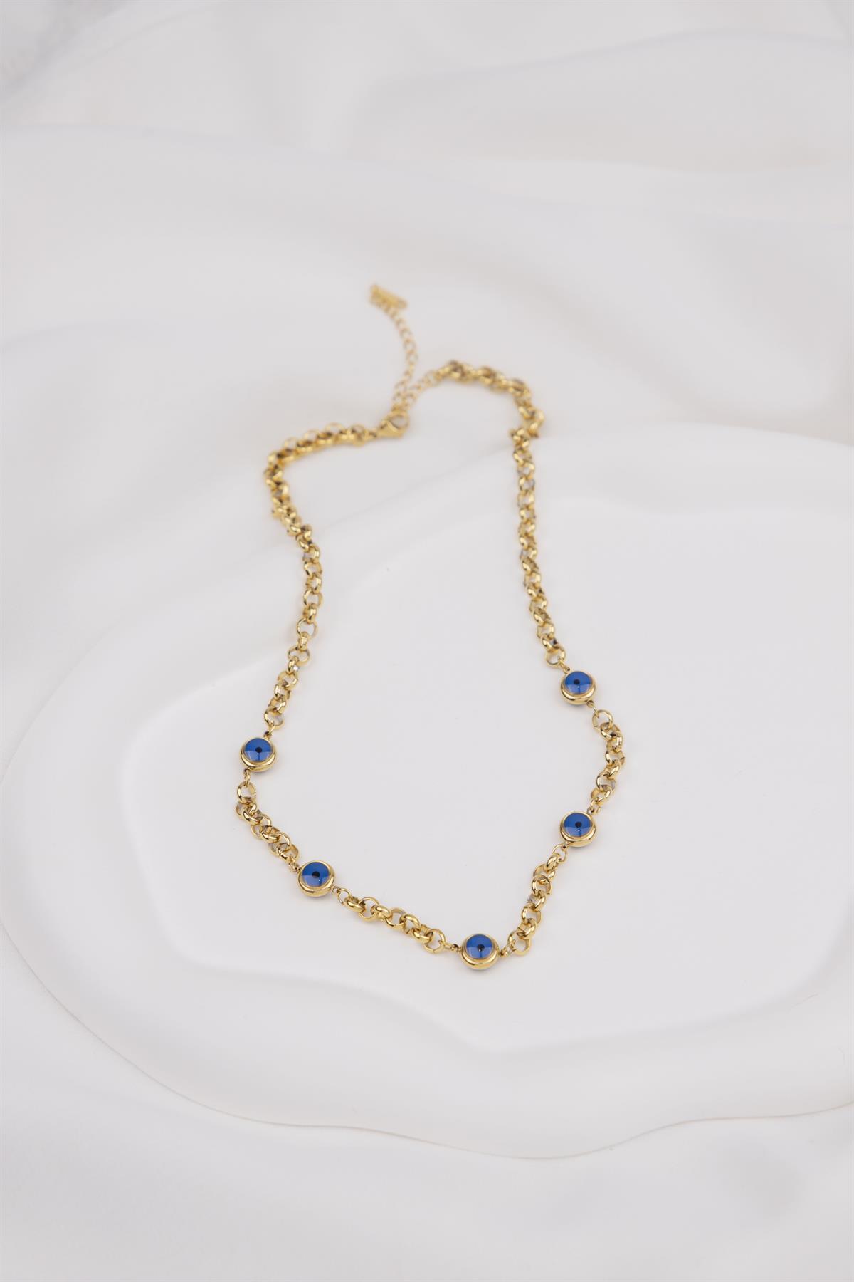 Nazar Sıralı Gold Çelik Kolye