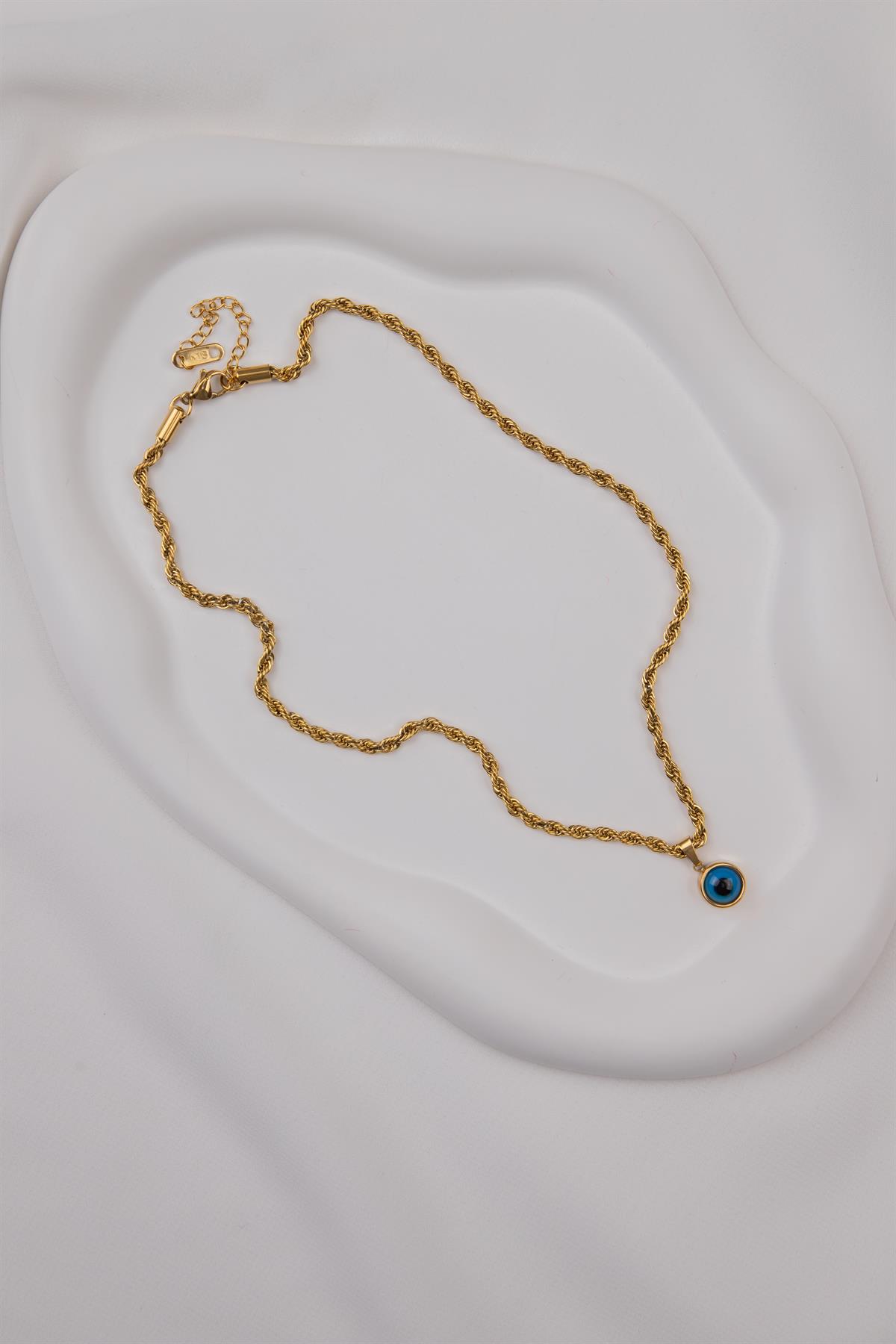 Nazarlı Burgu Zincir Gold Çelik Kolye