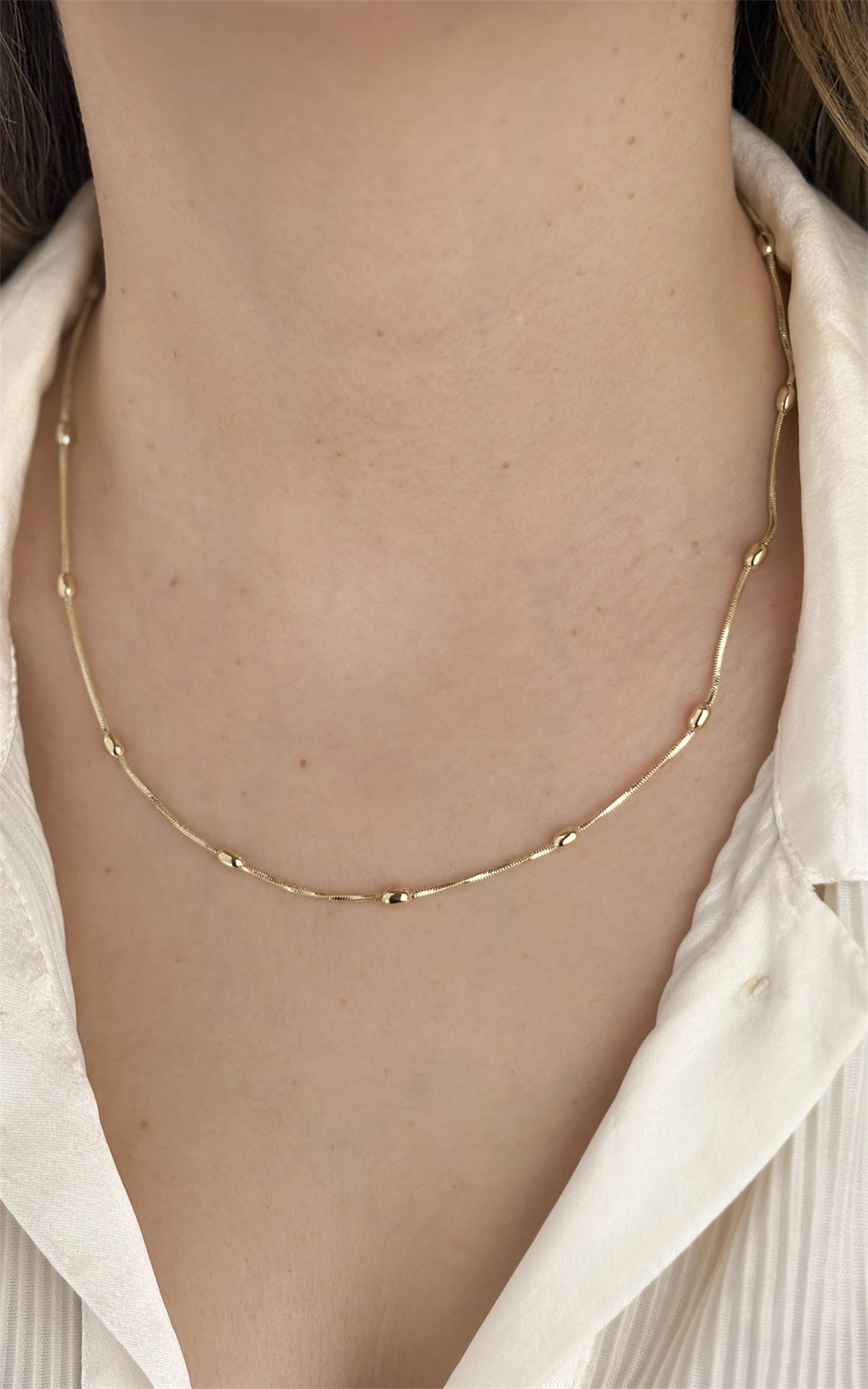 Oval Biyeli Yılan Zincir Kolye