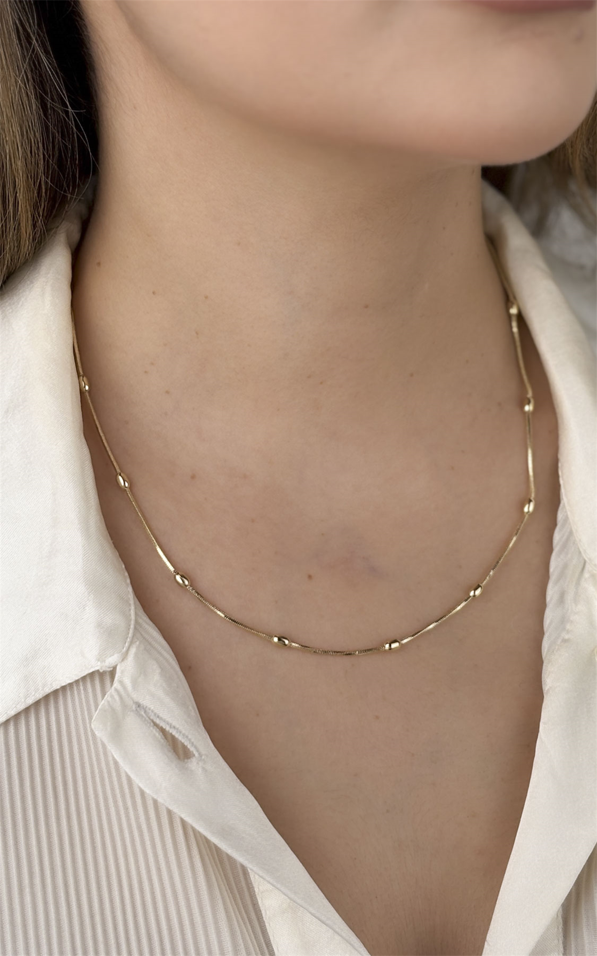 Oval Biyeli Yılan Zincir Kolye