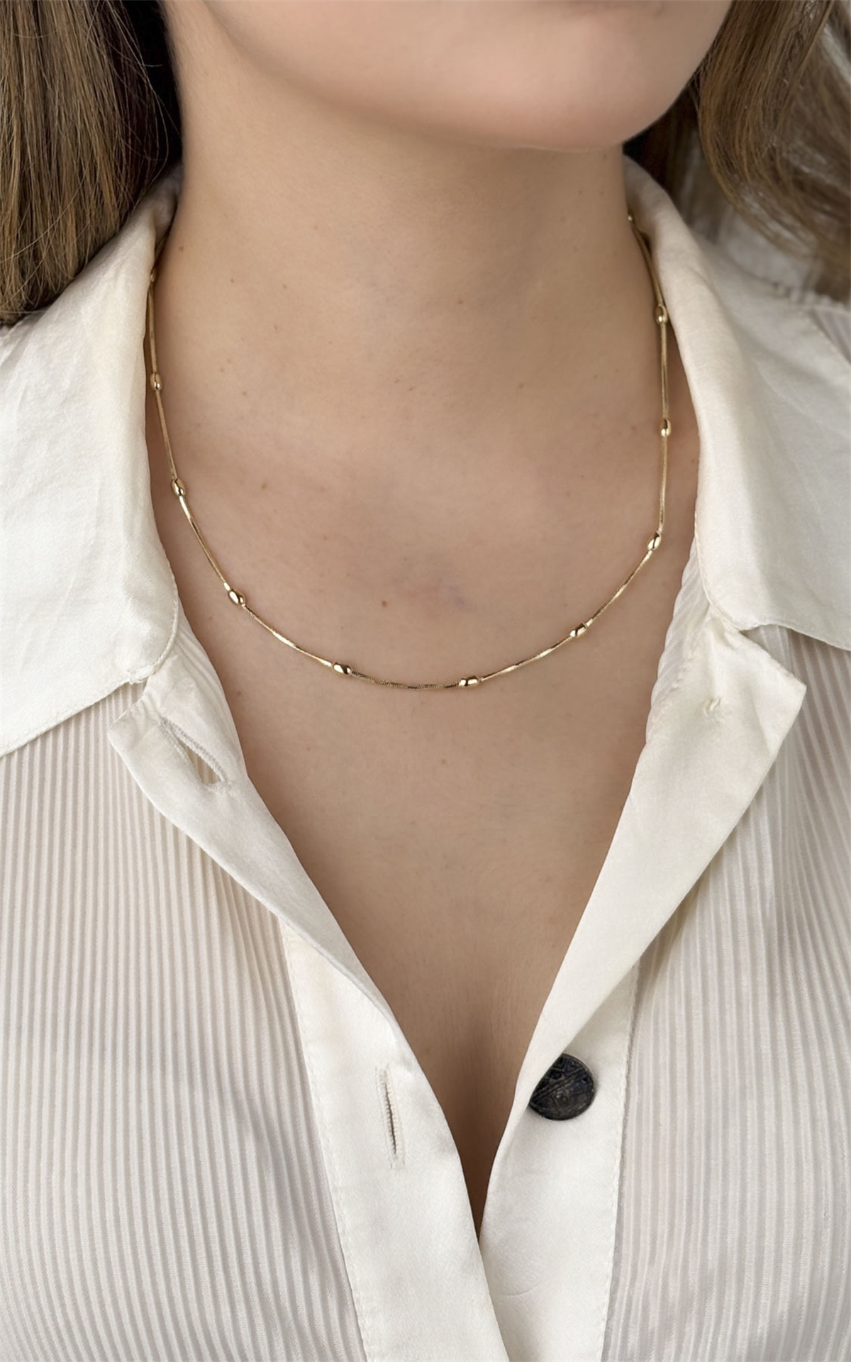 Oval Biyeli Yılan Zincir Kolye