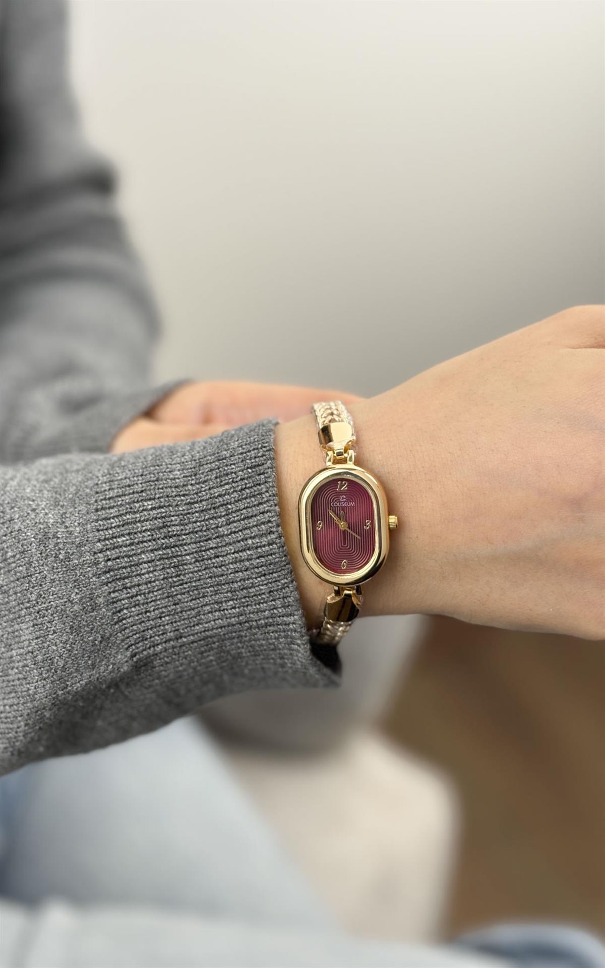 Oval Bordo Ayarlanabilir Kol Saati