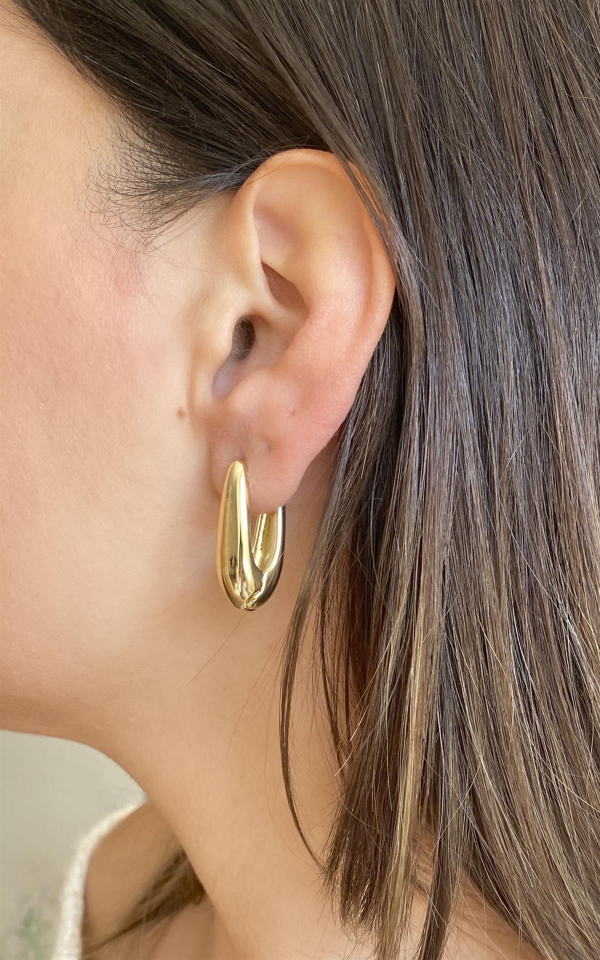 Oval Formlu Gold Halka Küpe