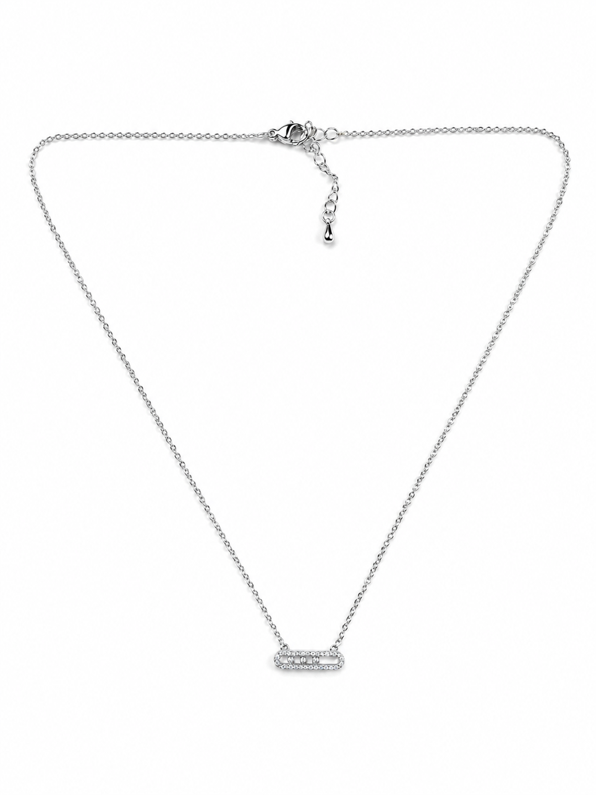 Oval Formlu Taş Detaylı Silver Kolye