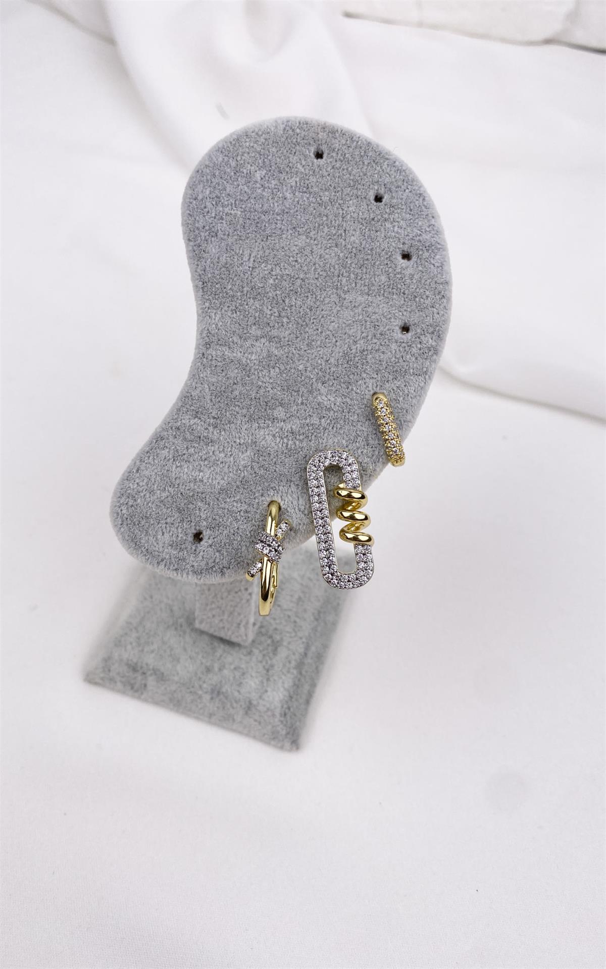 Oval Formlu Zirkon Taşlı Gold Gümüş Set Küpe