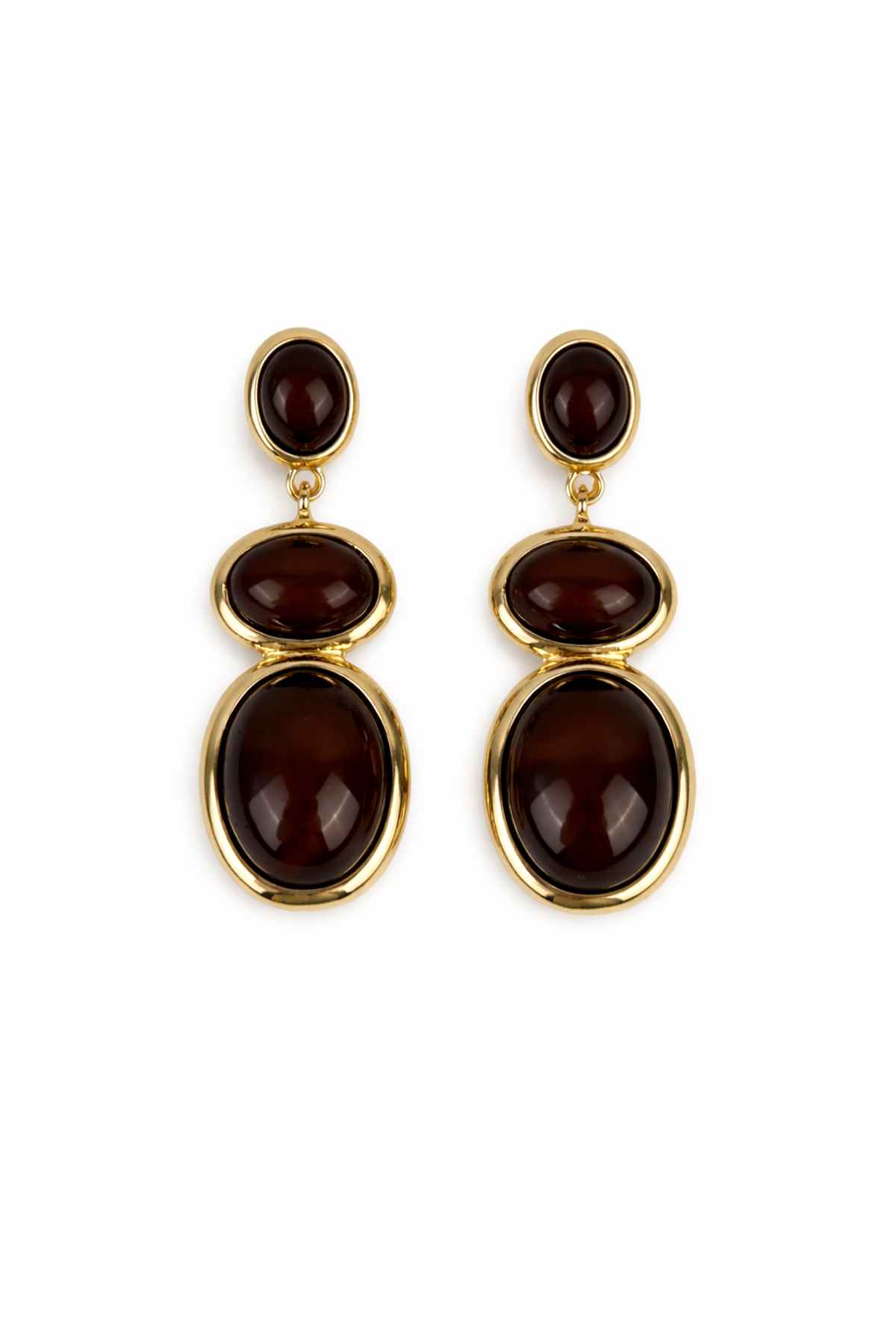 Oval Kahve Taş Sıralı Küpe