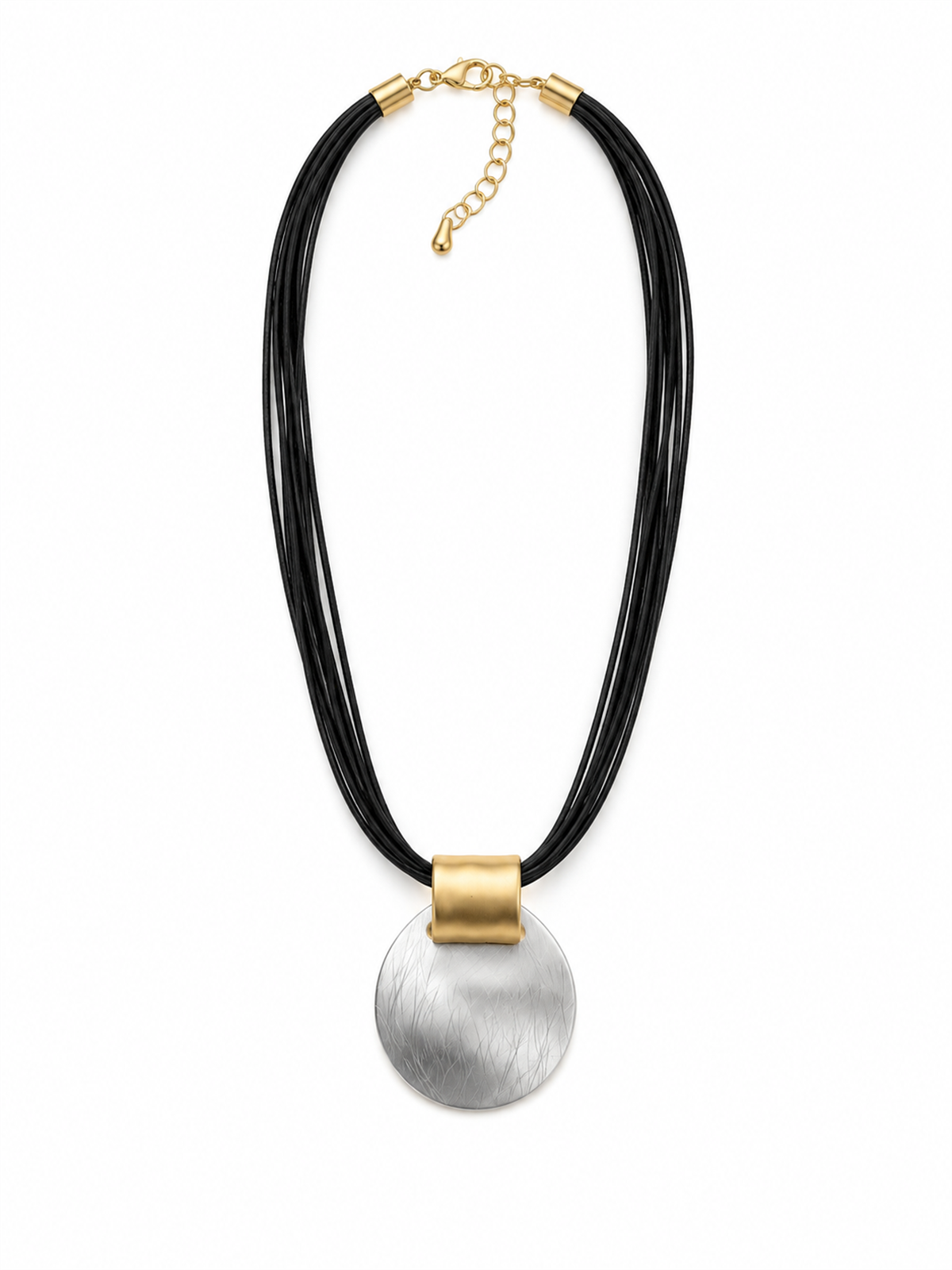 Oval Plaka Gold Silver Deri İp Kolye
