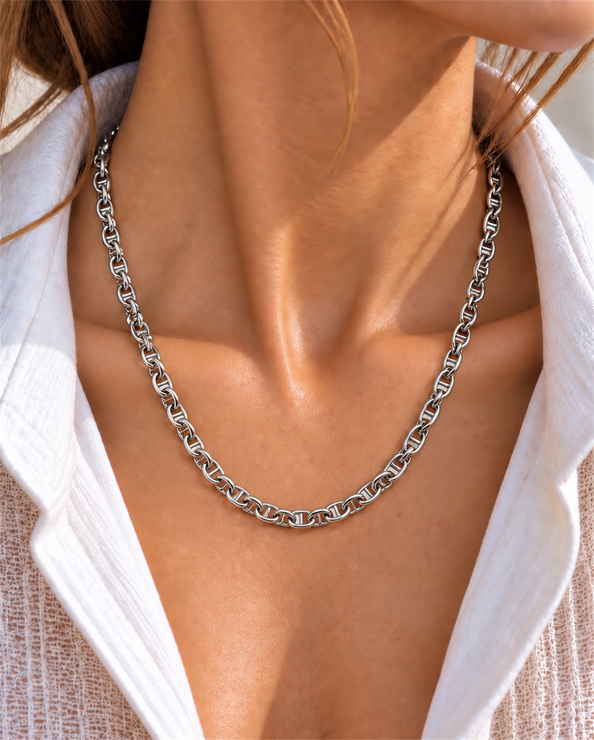 Oval Sıralı Silver Kolye