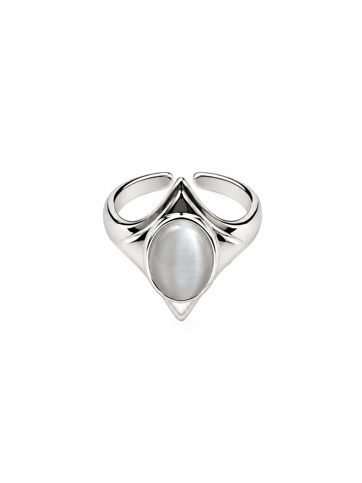Oval Taş Detaylı Mat Silver Ayarlanabilir Yüzük