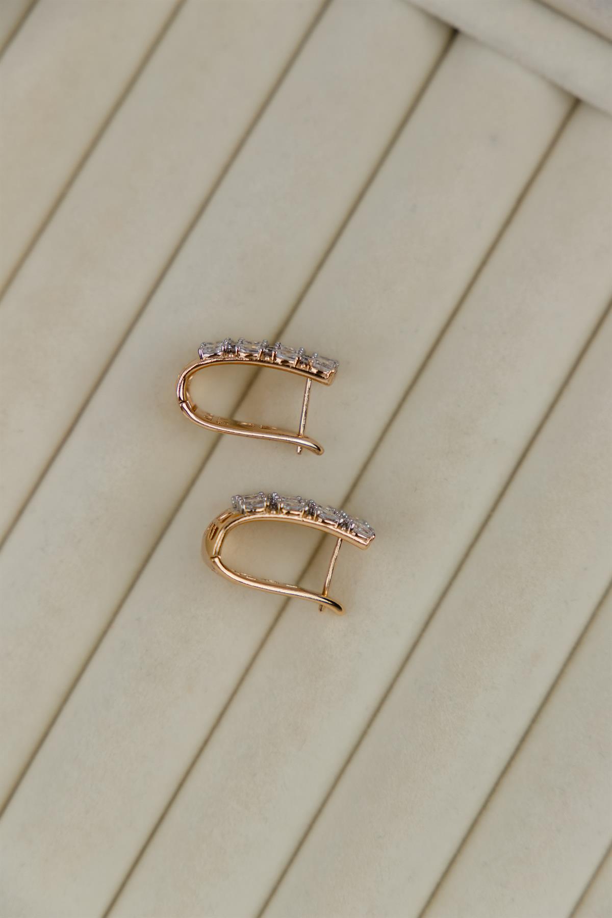 Oval Taş Sıralı Gold Halka Küpe