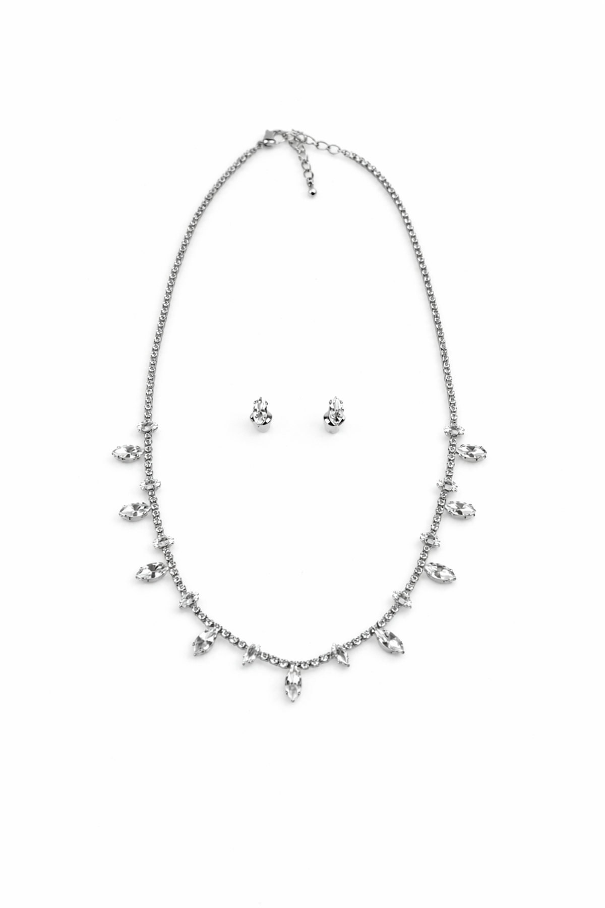 Oval Taş Sıralı Su Yolu Kolye Küpe Seti