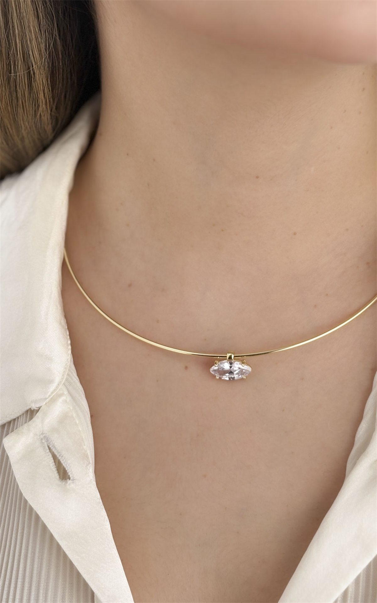 Oval Taşlı Choker Kolye 
