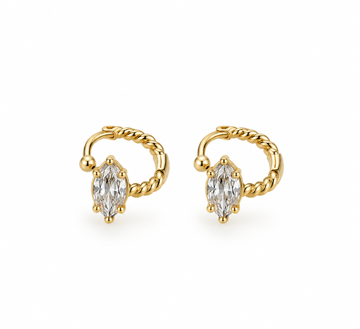 Oval Taşlı Gold Halka Küpe