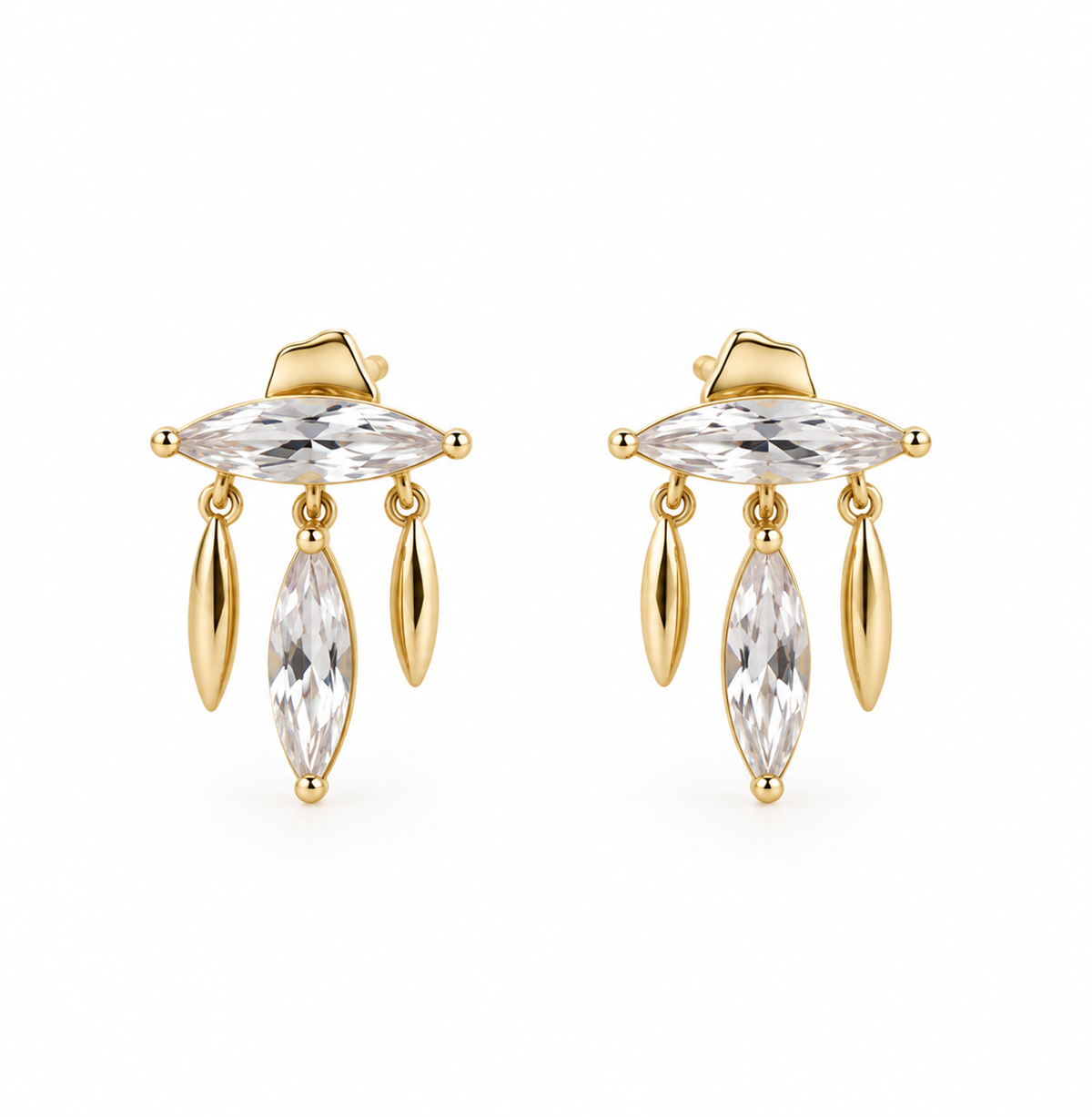 Oval Taşlı Gold Tasarım Küpe