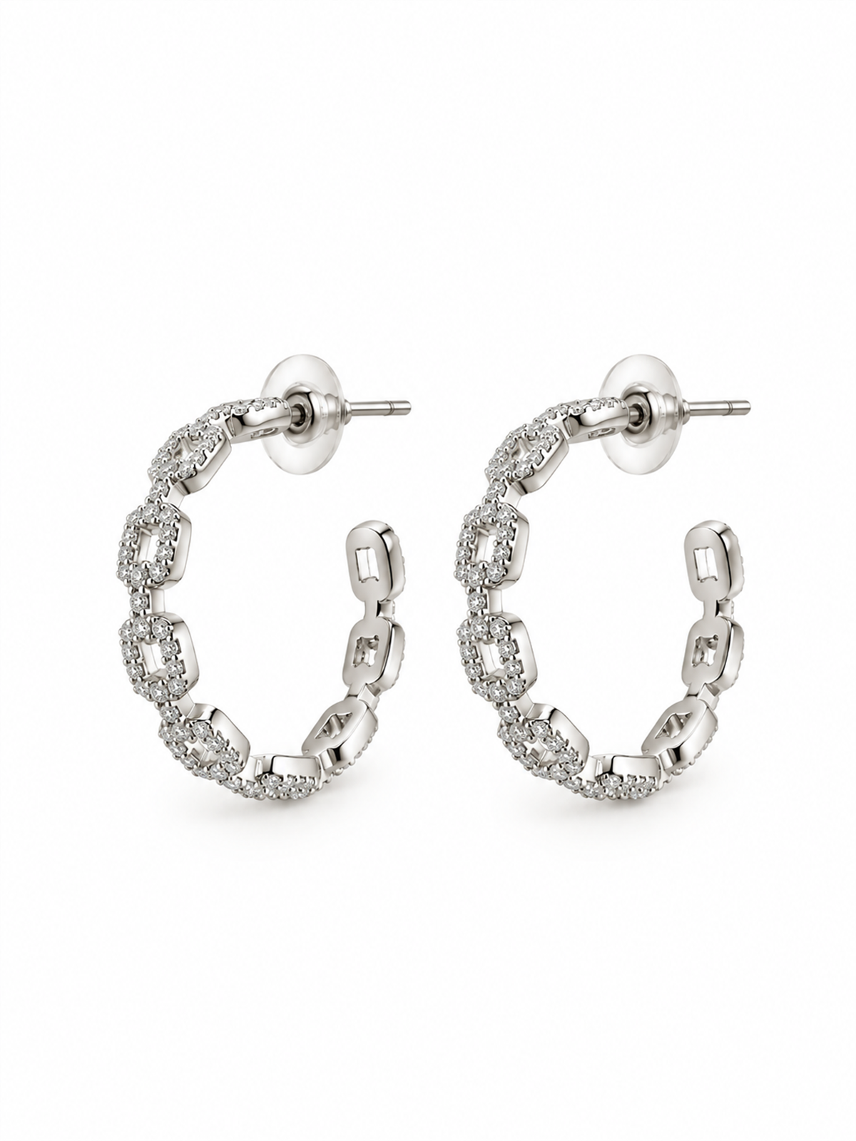 Oval Zirkon Taşlı Silver Yarım Halka Küpe