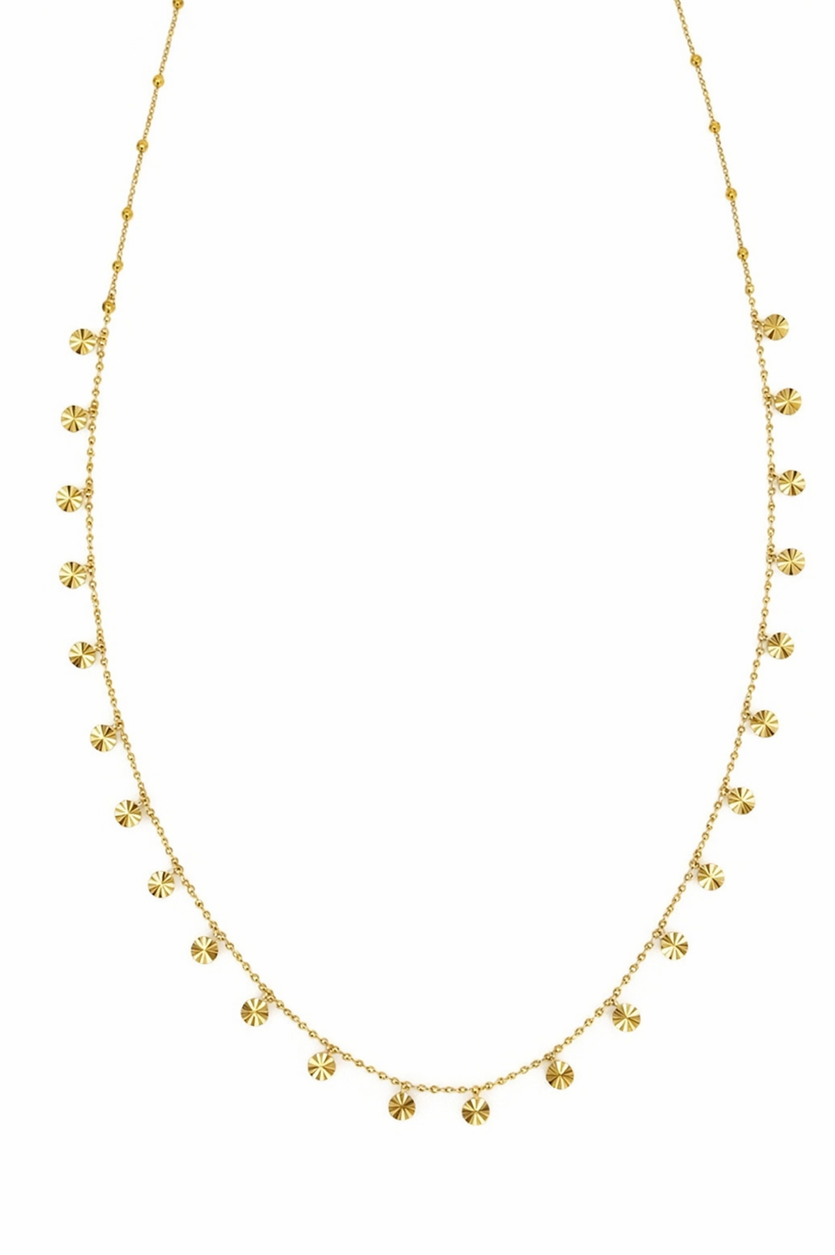 Pul Sıralı Topçuklu Zincir Kolye