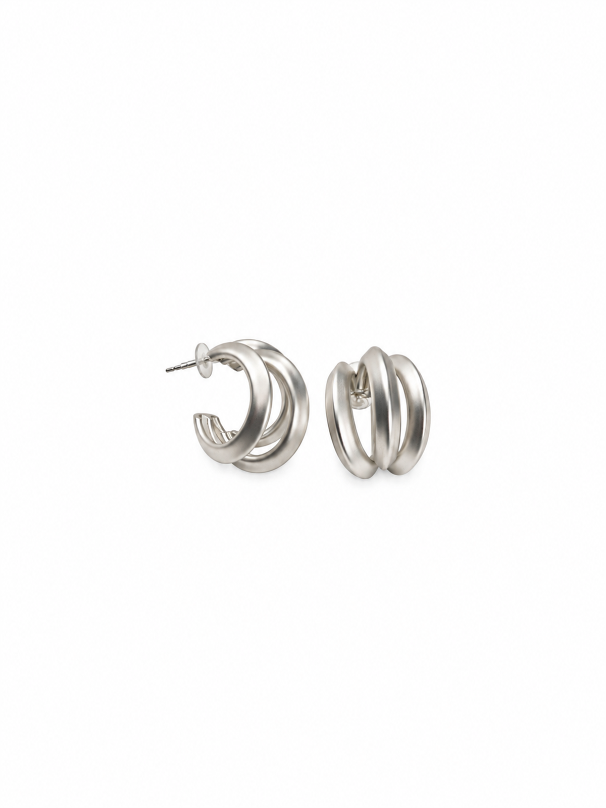 Şerit Sıralı Mat Yarım Halka Silver Küpe