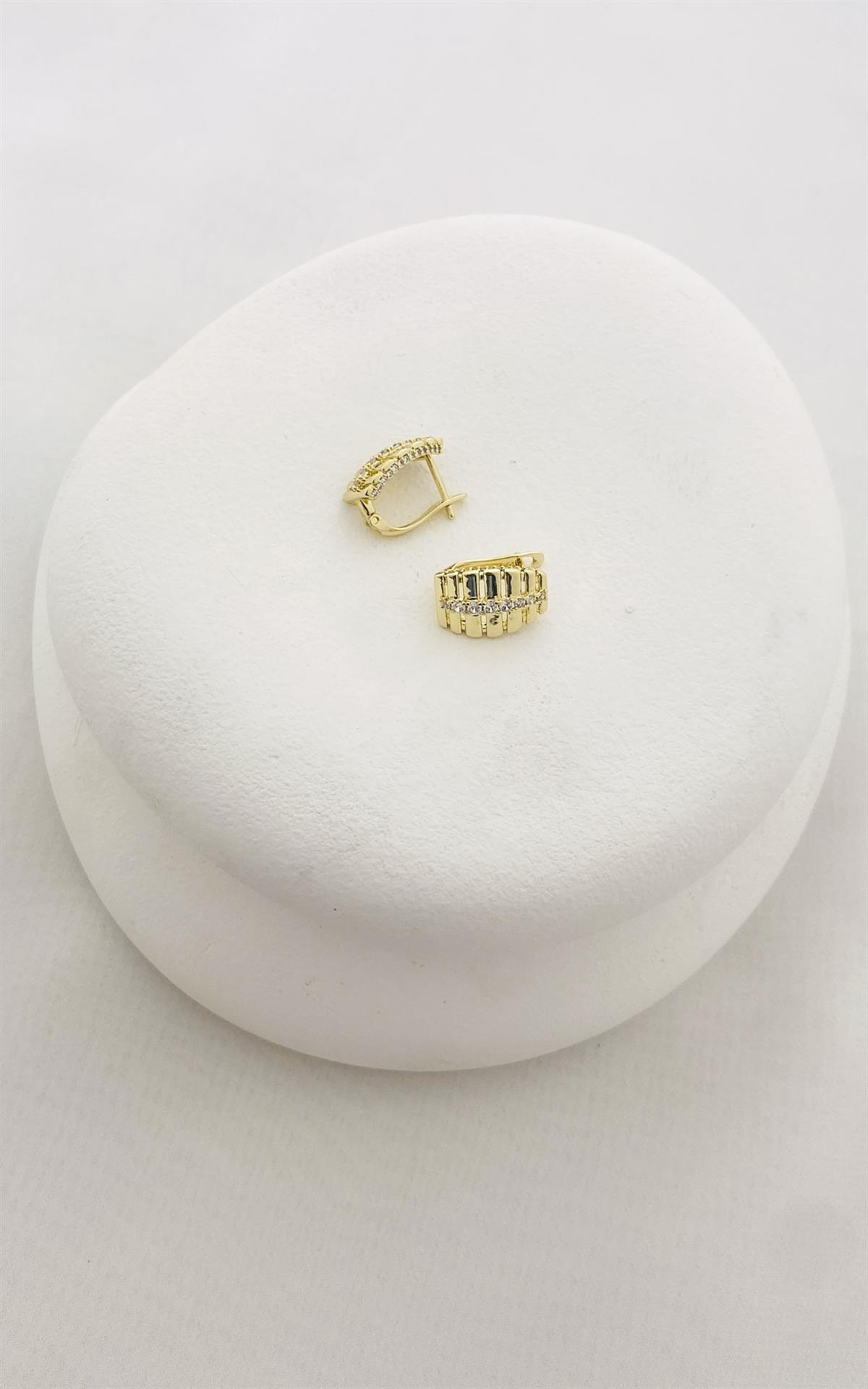 Şerit ve Taşlı Gold Halka Küpe