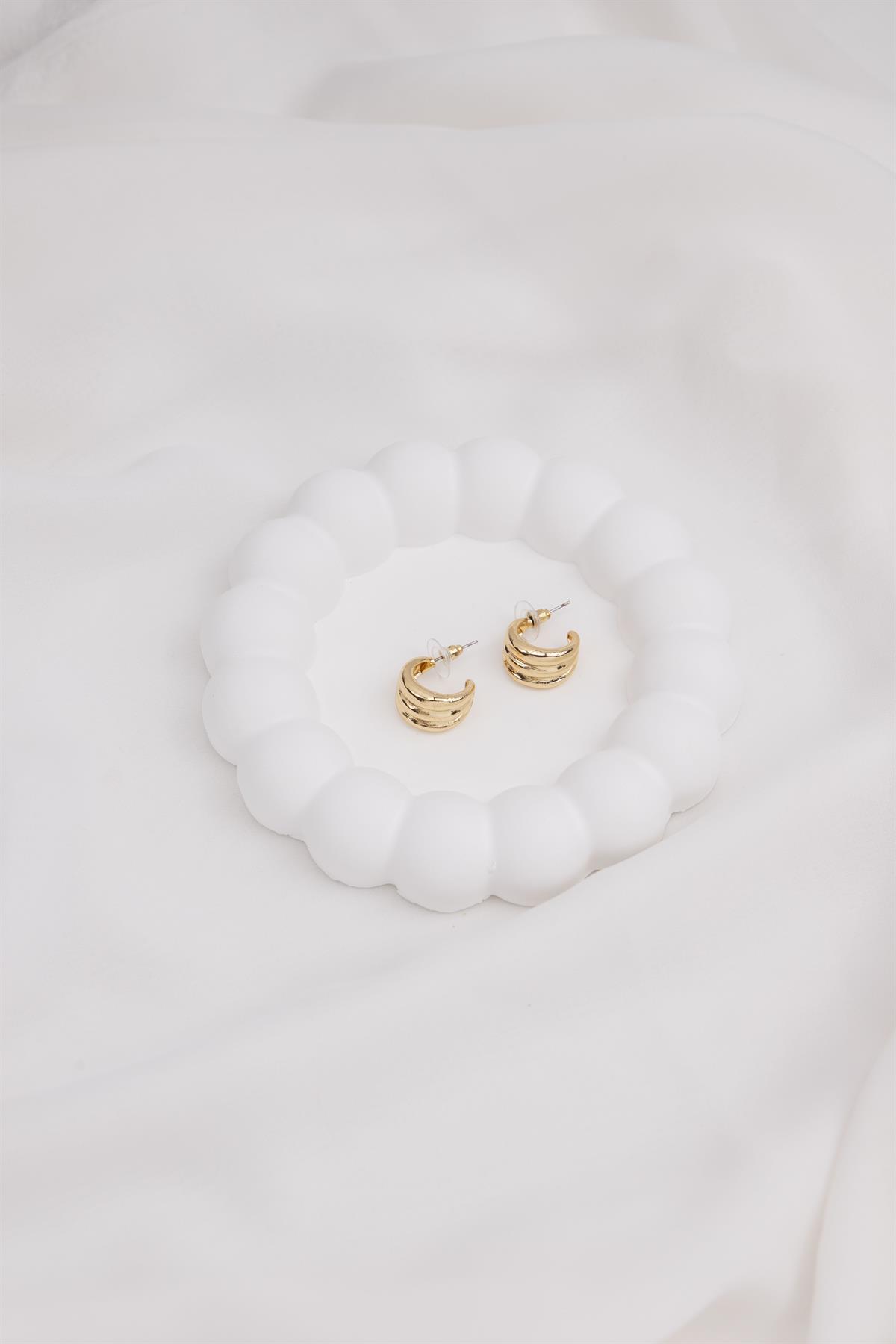 Sıralı Gold Yarım Halka Küpe