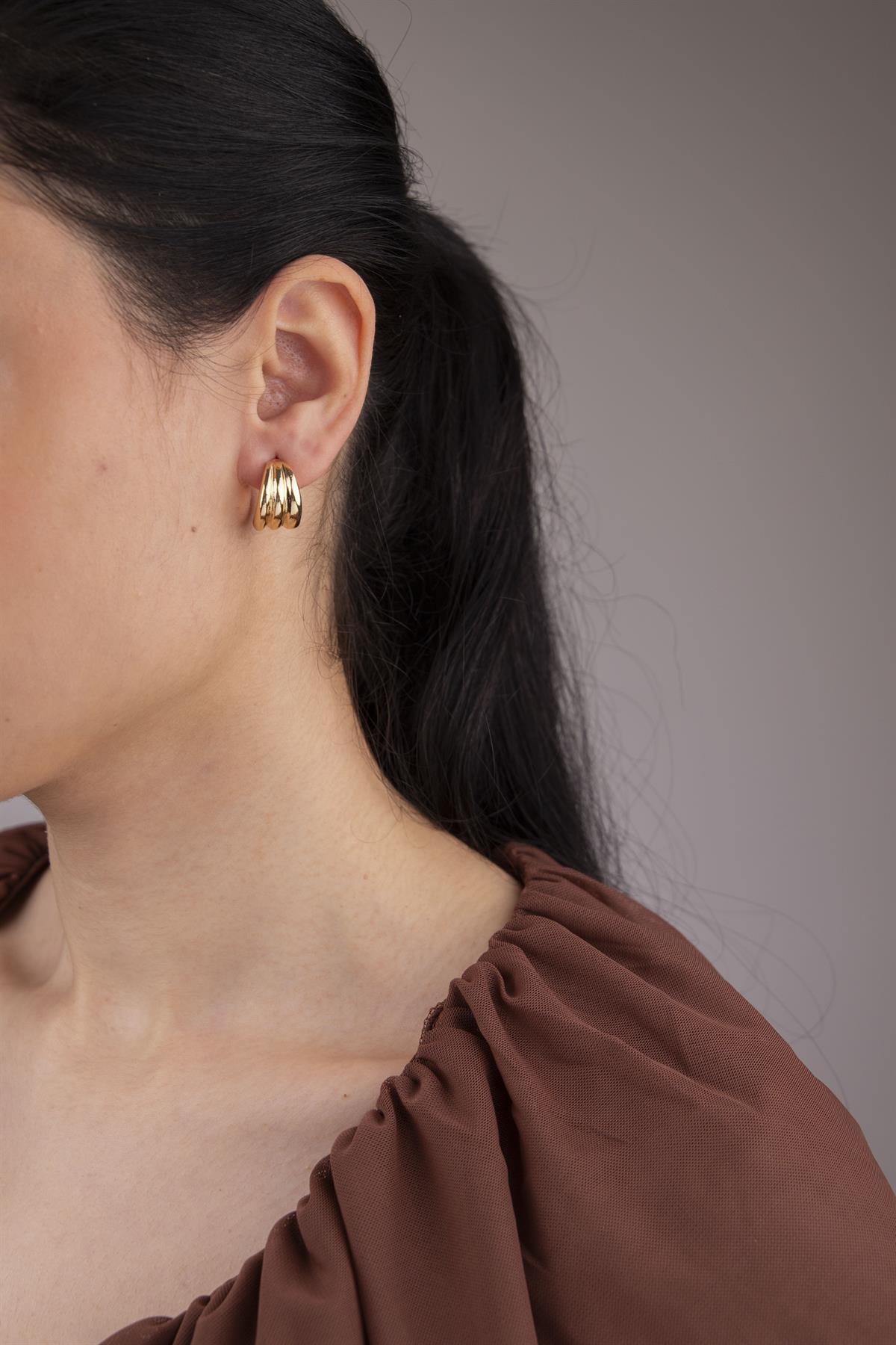 Sıralı Gold Yarım Halka Küpe