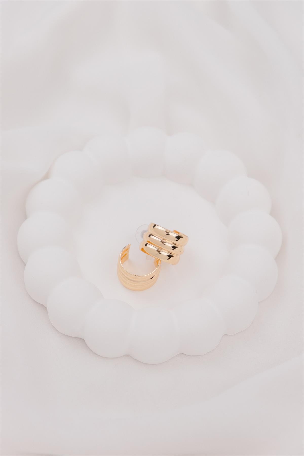 Sıralı Gold Yarım Halka Küpe