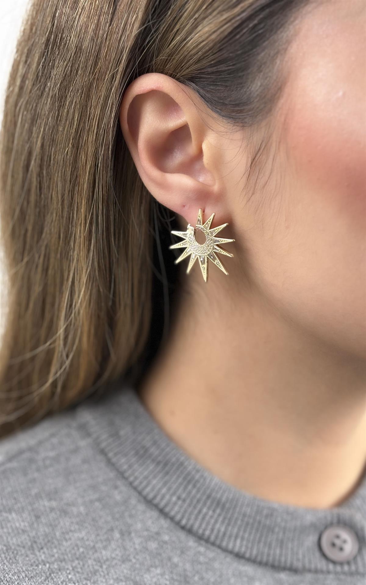 Taşlı Çubuk Sıralı Halka Küpe