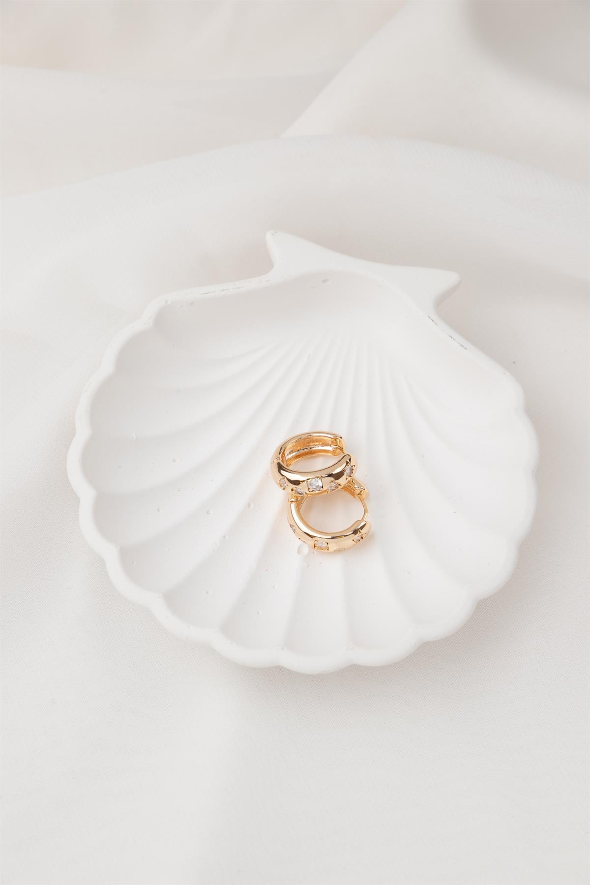 Taşlı Gold Halka Küpe