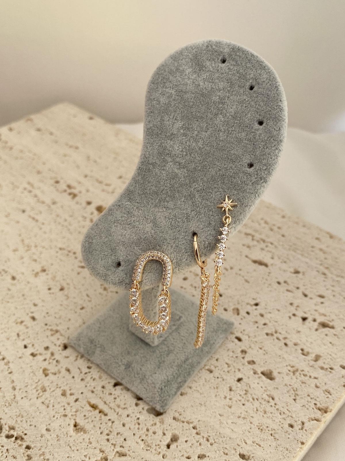 Taşlı Gold Set Küpe