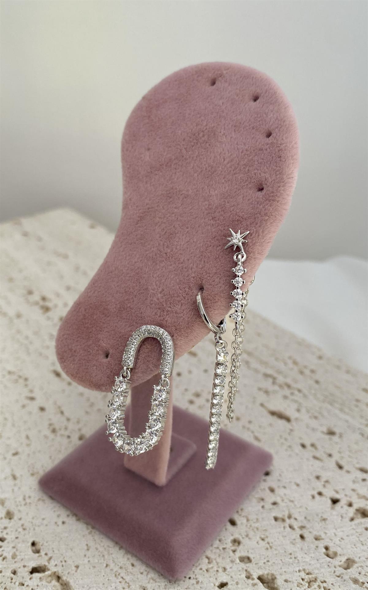 Taşlı Gümüş Set Küpe