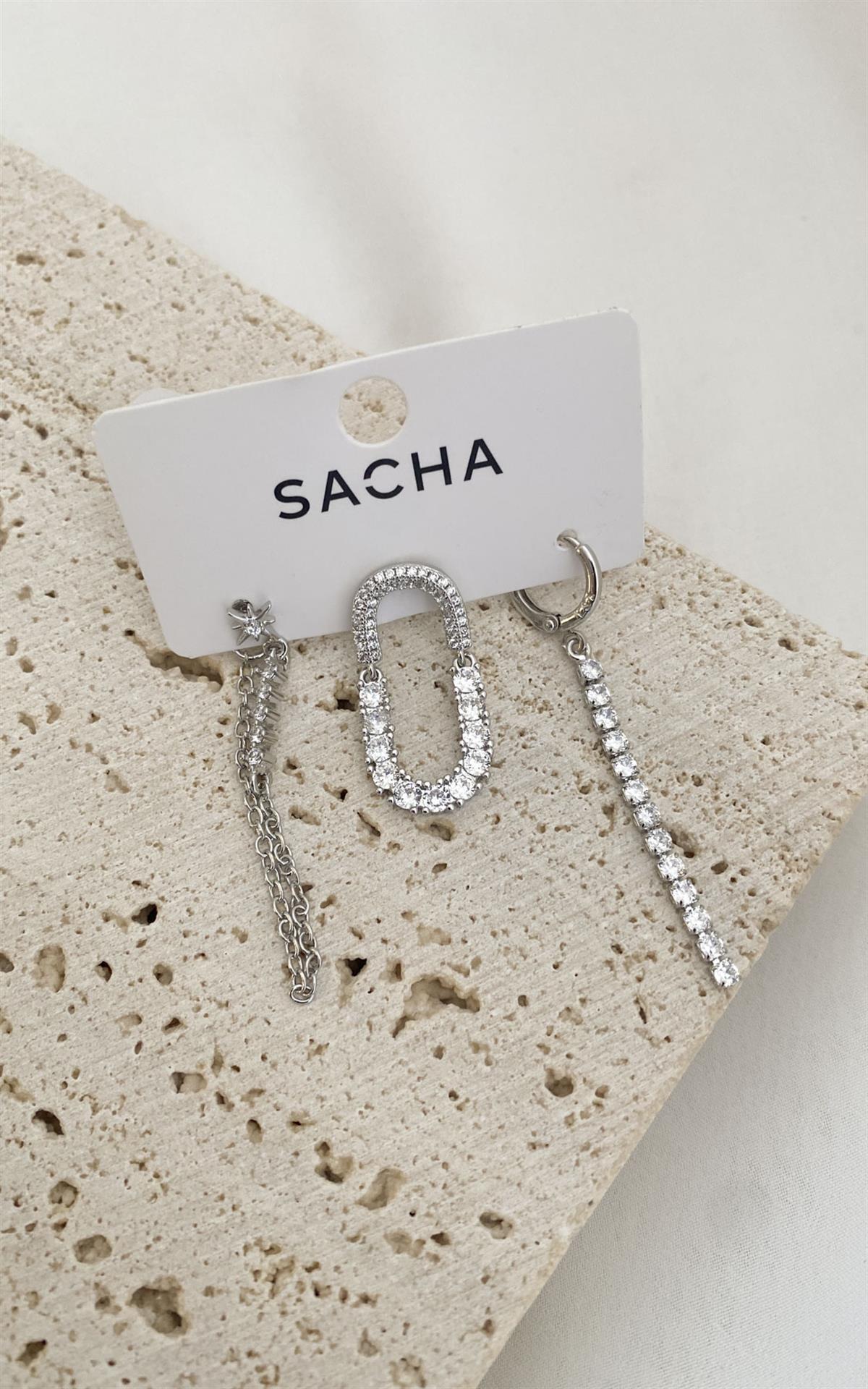 Taşlı Gümüş Set Küpe