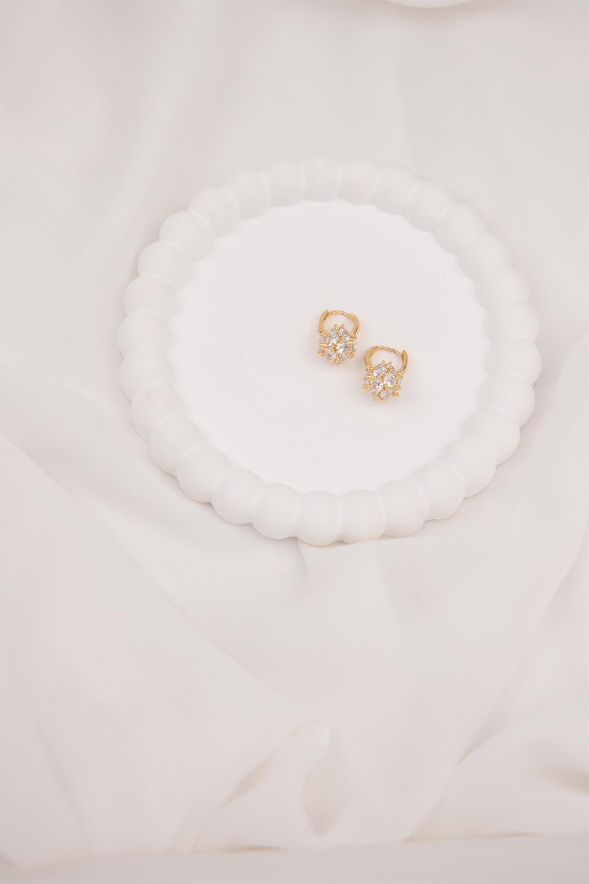 Taşlı Topçuk Gold Halka Küpe