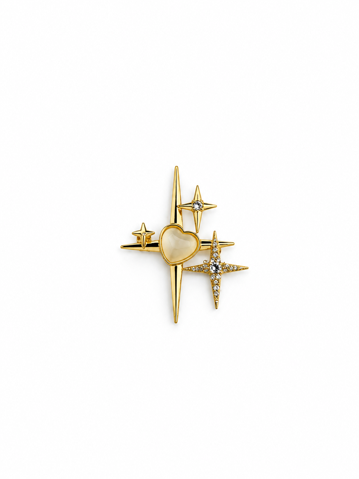 Kalp Figürlü Taşlı Gold Broş