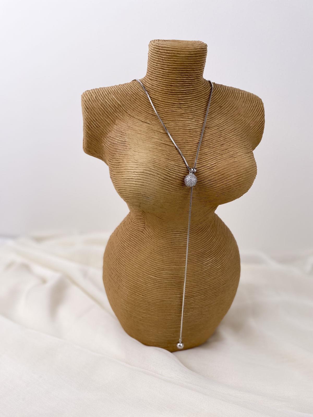 Topçuk Figürlü Taşlı Yılan Zincirli Gümüş Y Kolye