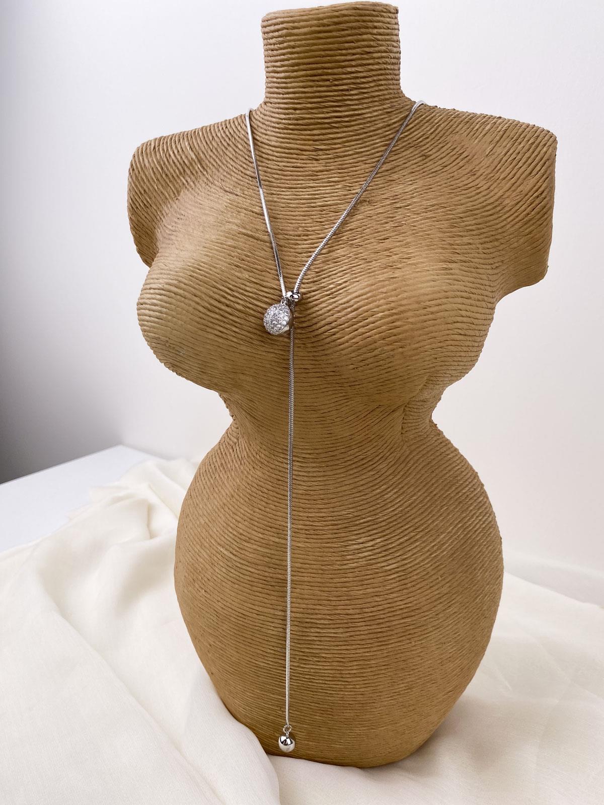 Topçuk Figürlü Taşlı Yılan Zincirli Gümüş Y Kolye