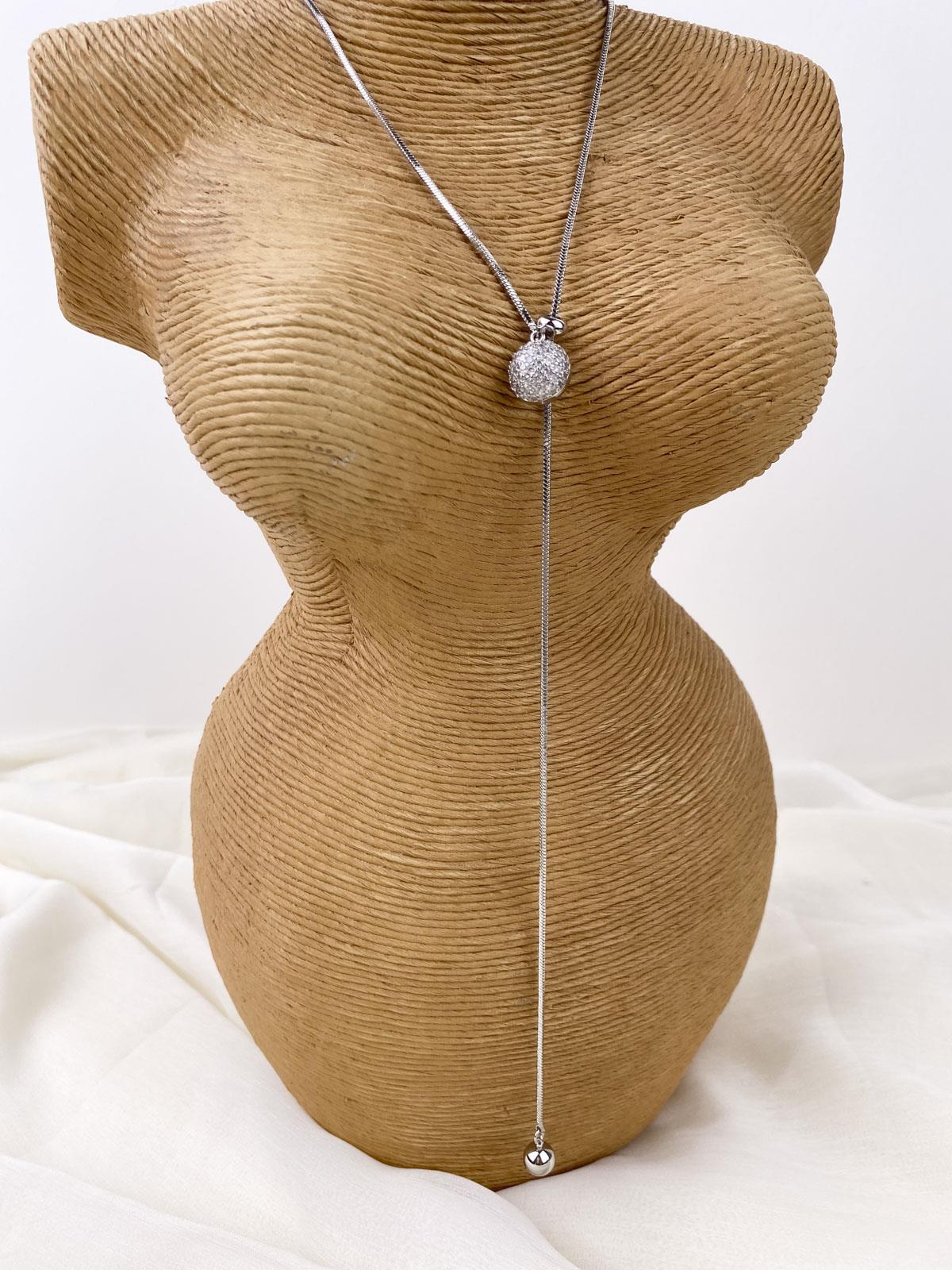 Topçuk Figürlü Taşlı Yılan Zincirli Gümüş Y Kolye