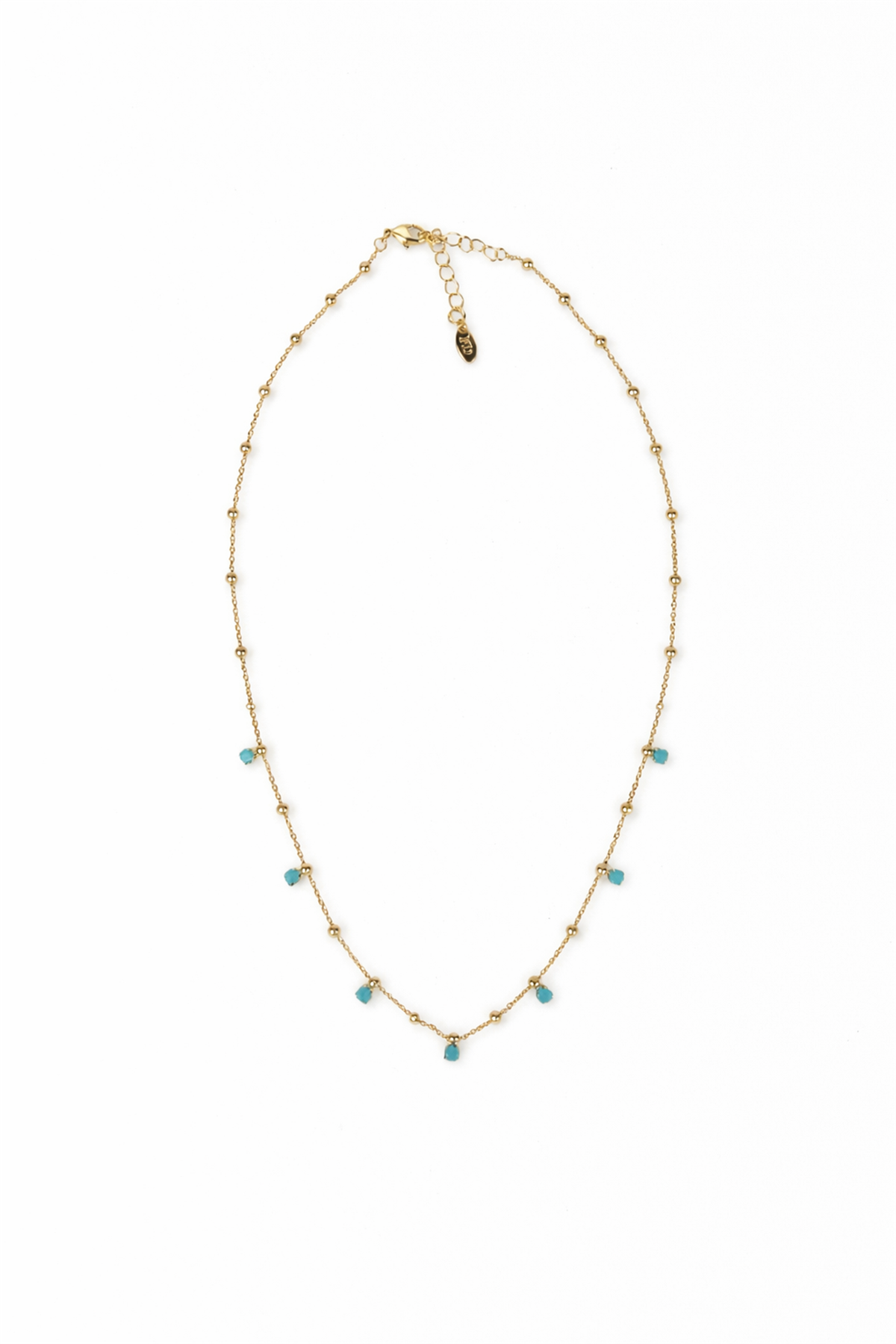 Topçuk ve Mavi Taş Sıralı Kolye