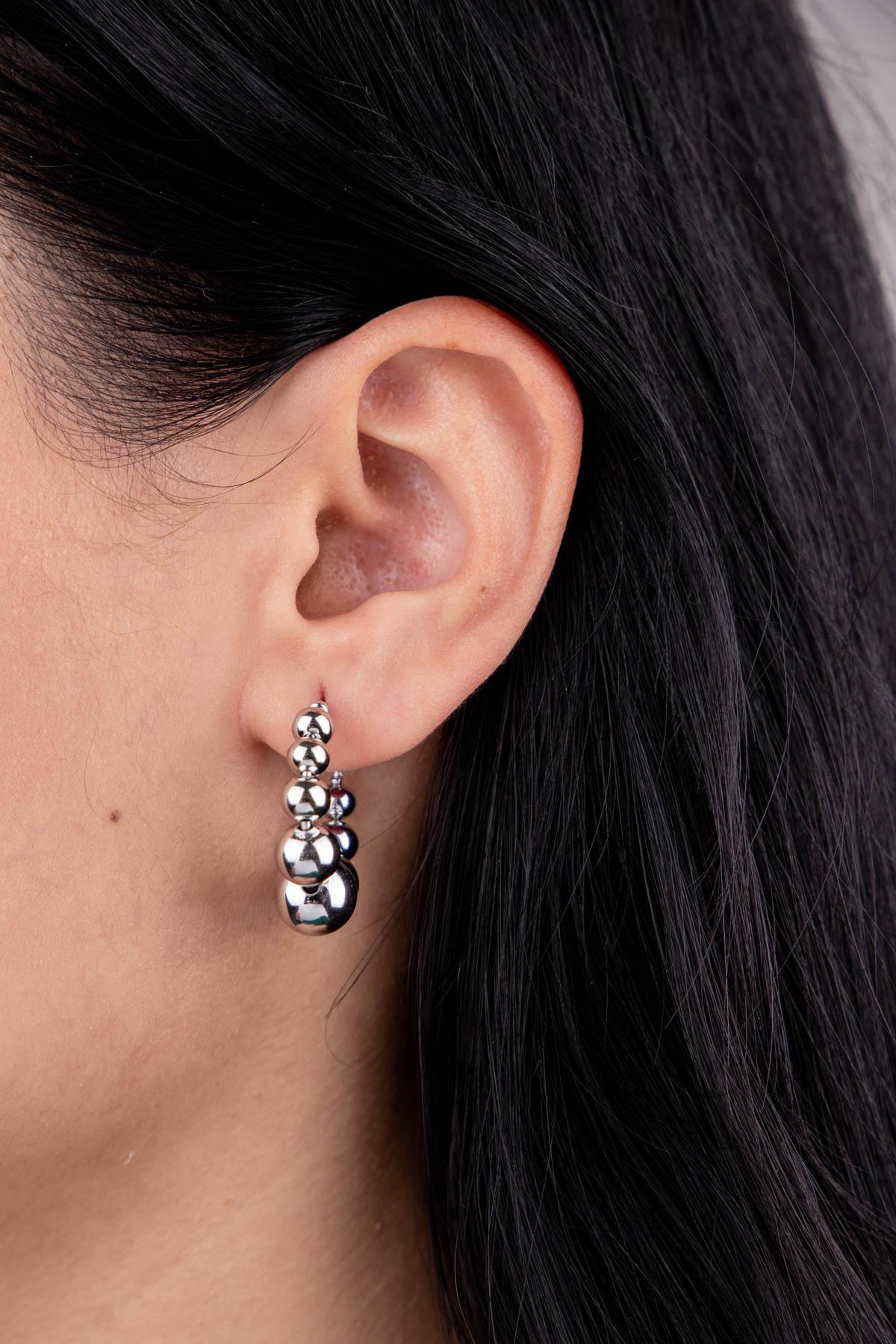 Topçuklu Gümüş Halka Küpe