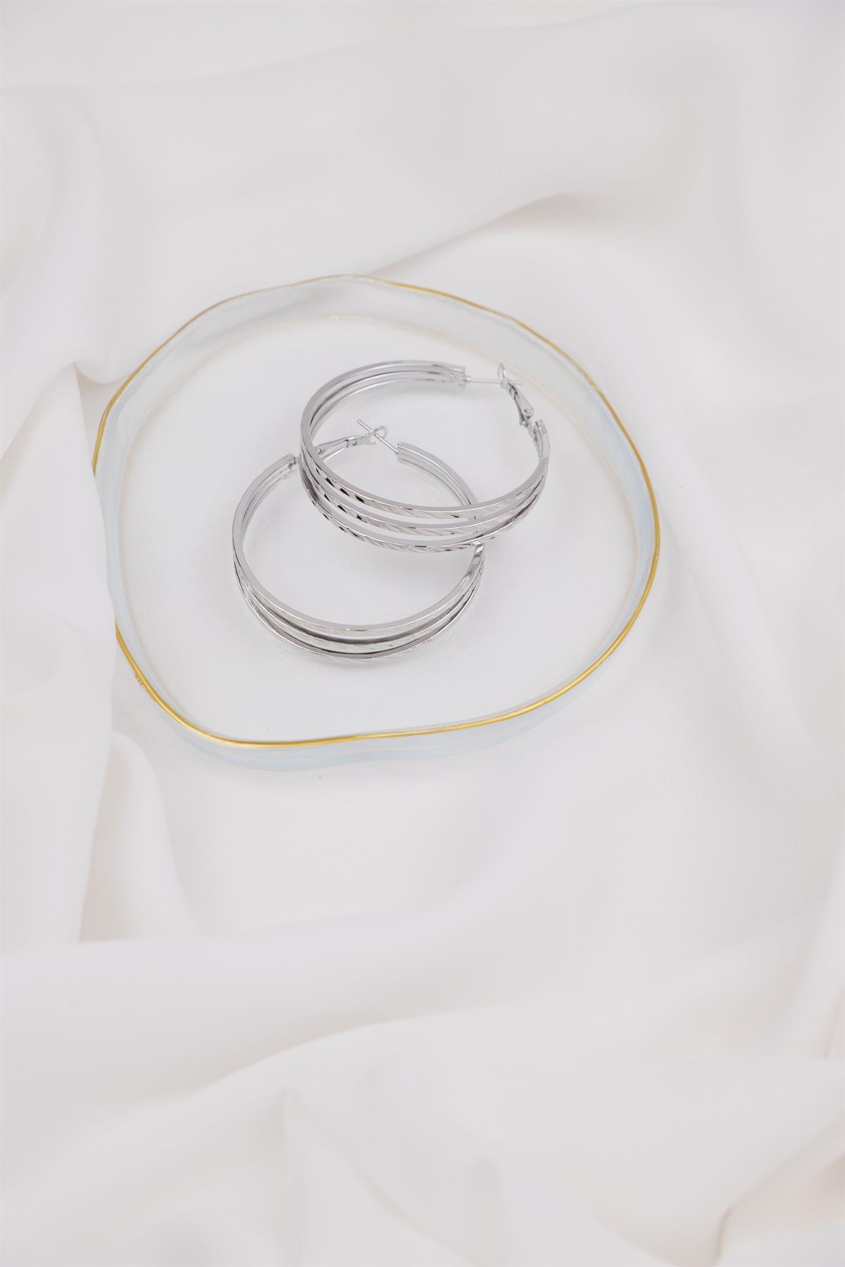 Üç Sıralı 4.5cm Gümüş Halka Küpe