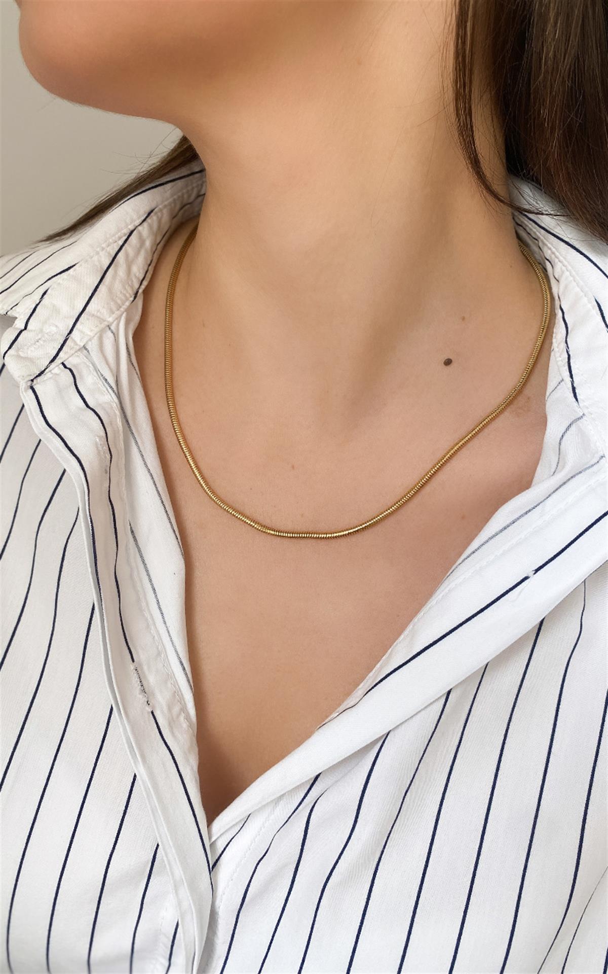 Yılan Zincirli Gold Çelik Kolye 