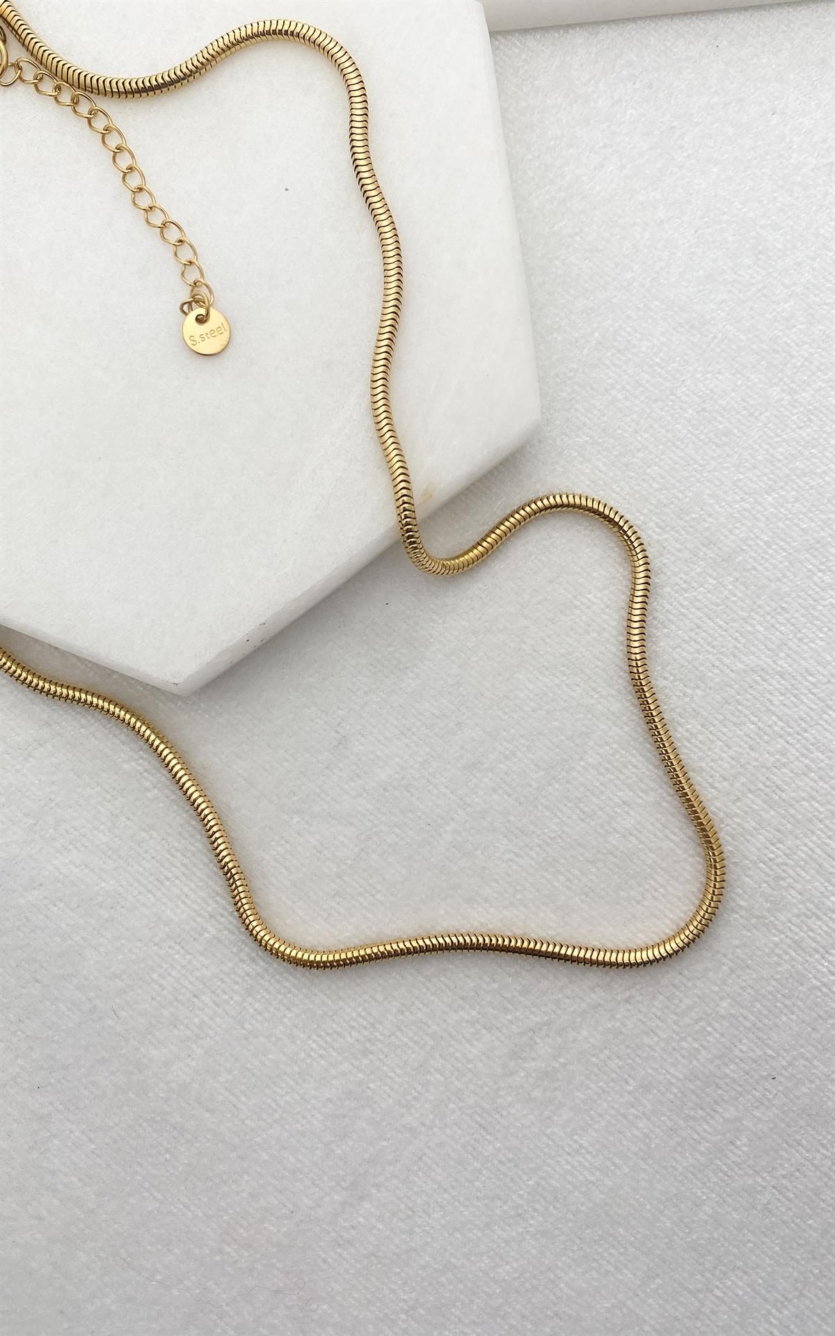 Yılan Zincirli Gold Çelik Kolye 