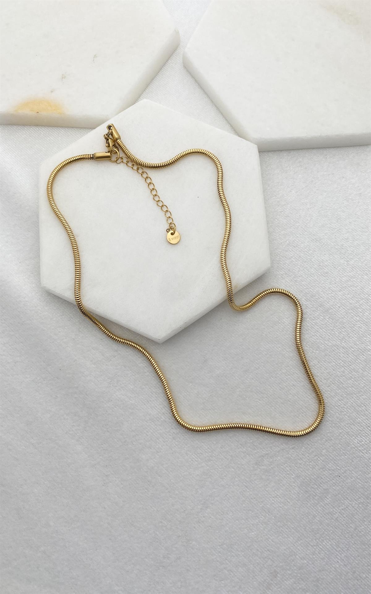 Yılan Zincirli Gold Çelik Kolye 