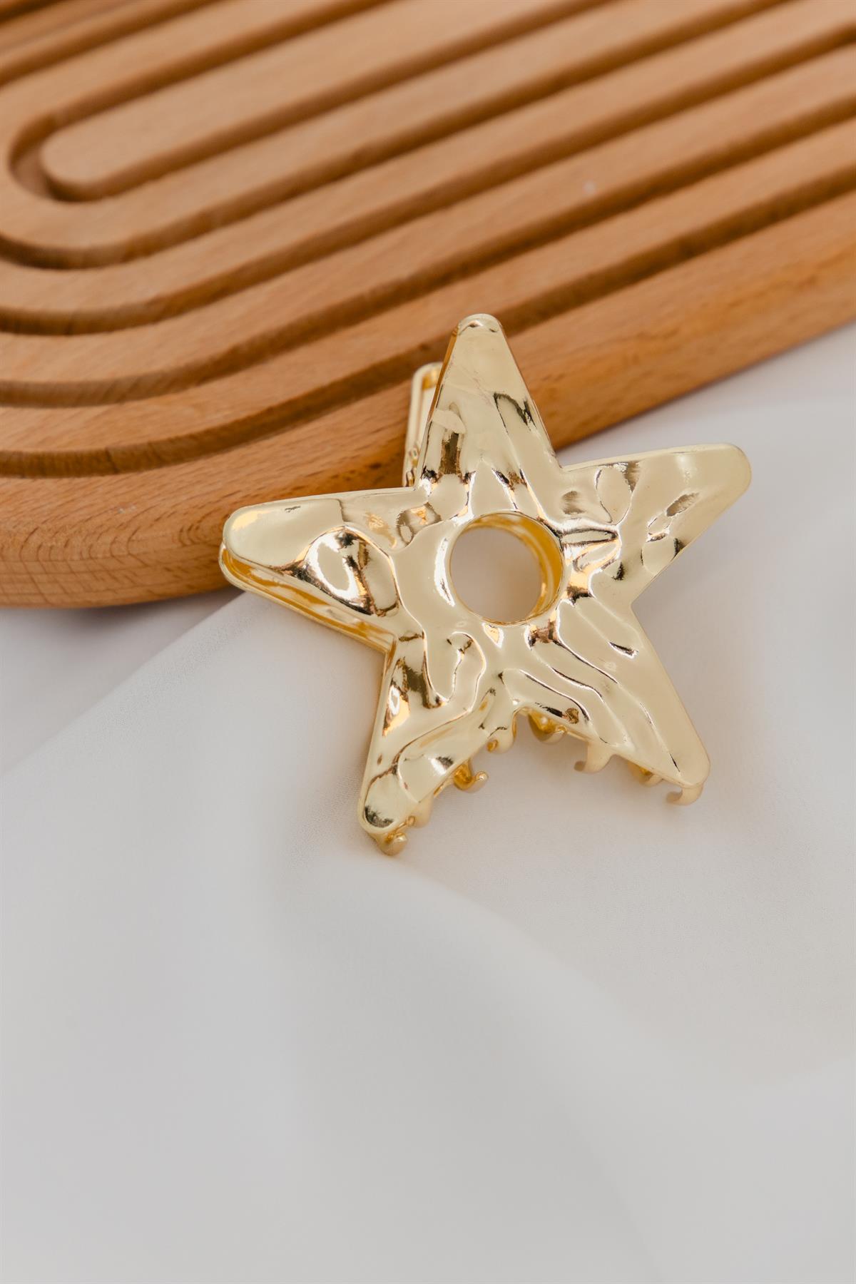 Yıldız Figürlü Ezme Formlu Gold Metal Mandal Toka