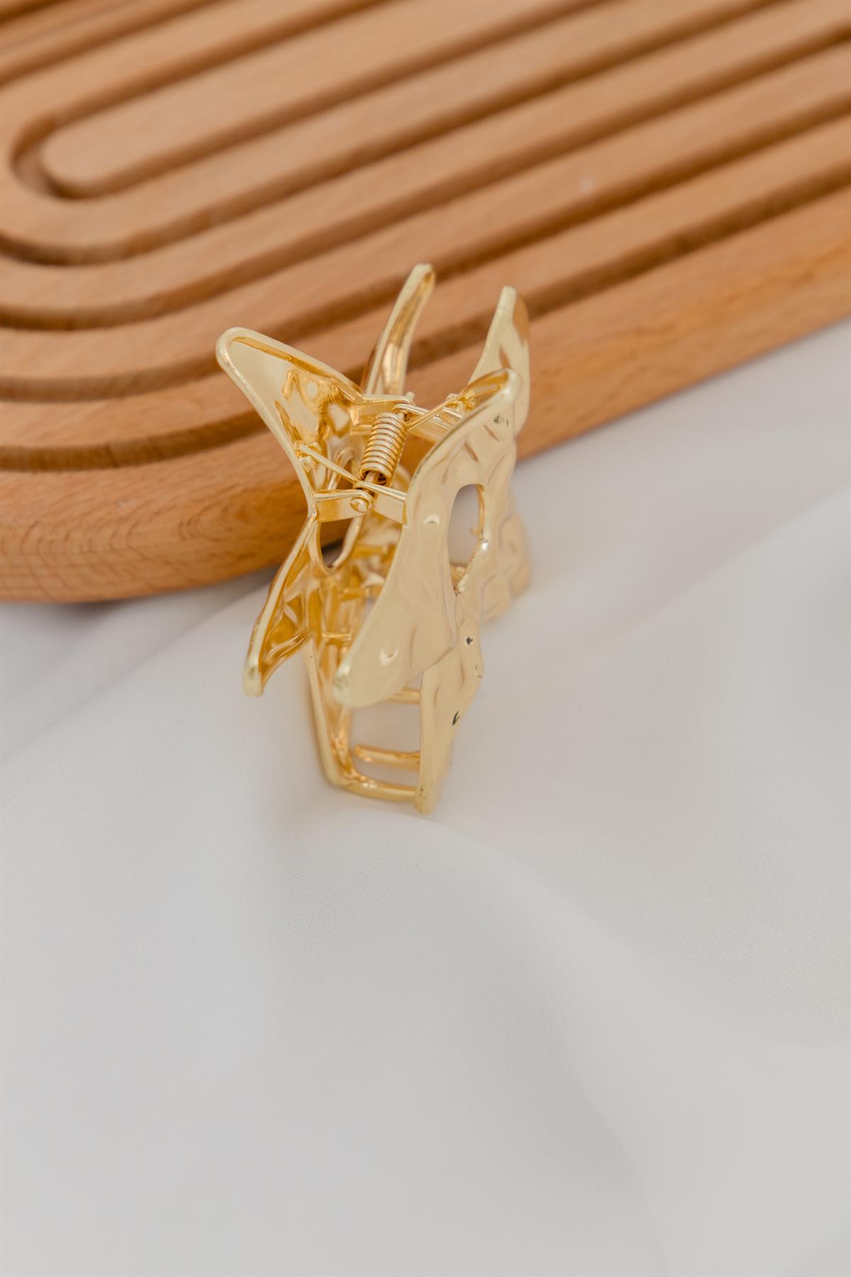 Yıldız Figürlü Ezme Formlu Gold Metal Mandal Toka