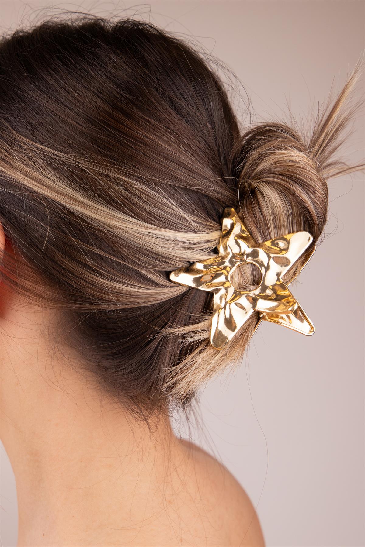 Yıldız Figürlü Ezme Formlu Gold Metal Mandal Toka