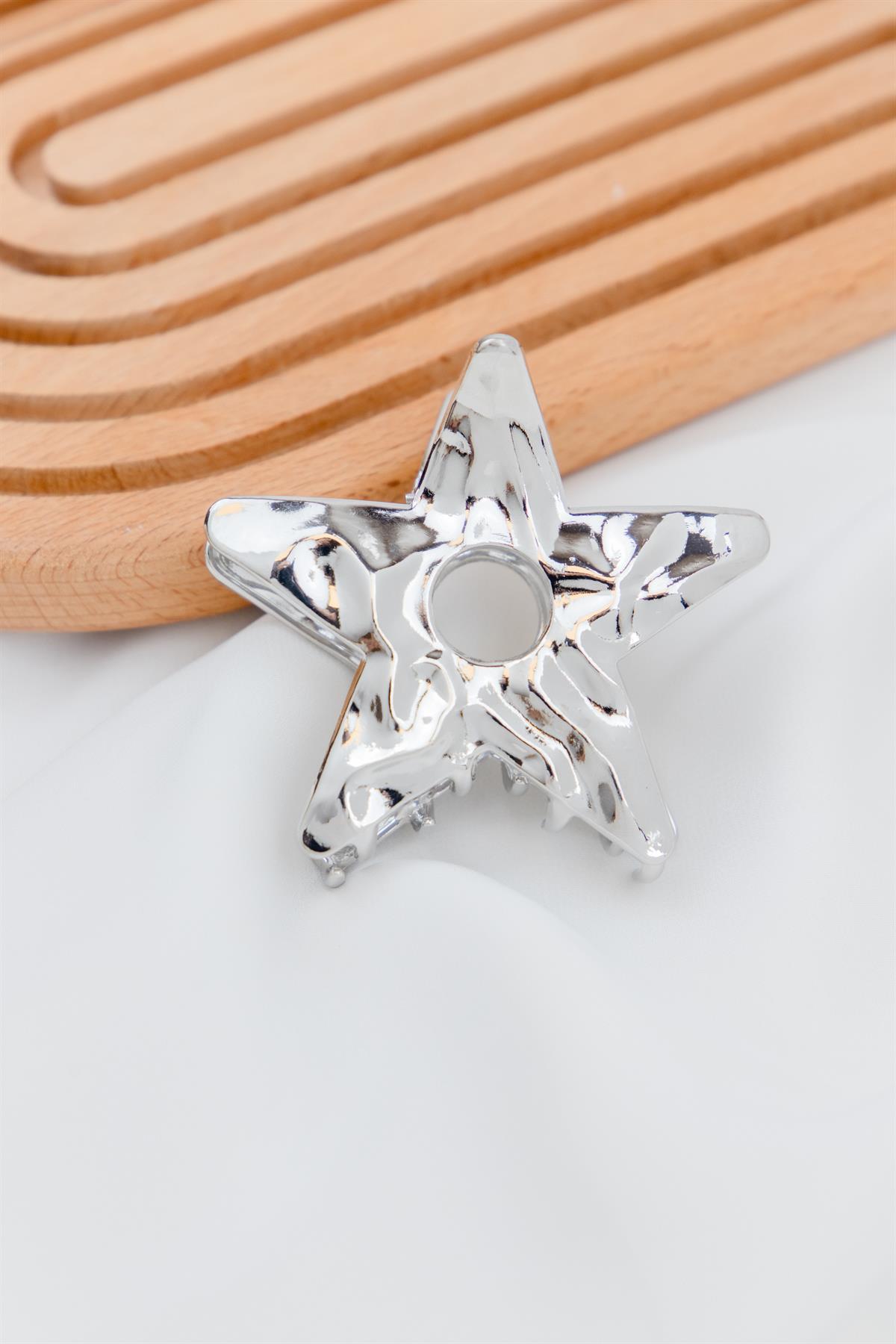 Yıldız Figürlü Ezme Formlu Gümüş Metal Mandal Toka