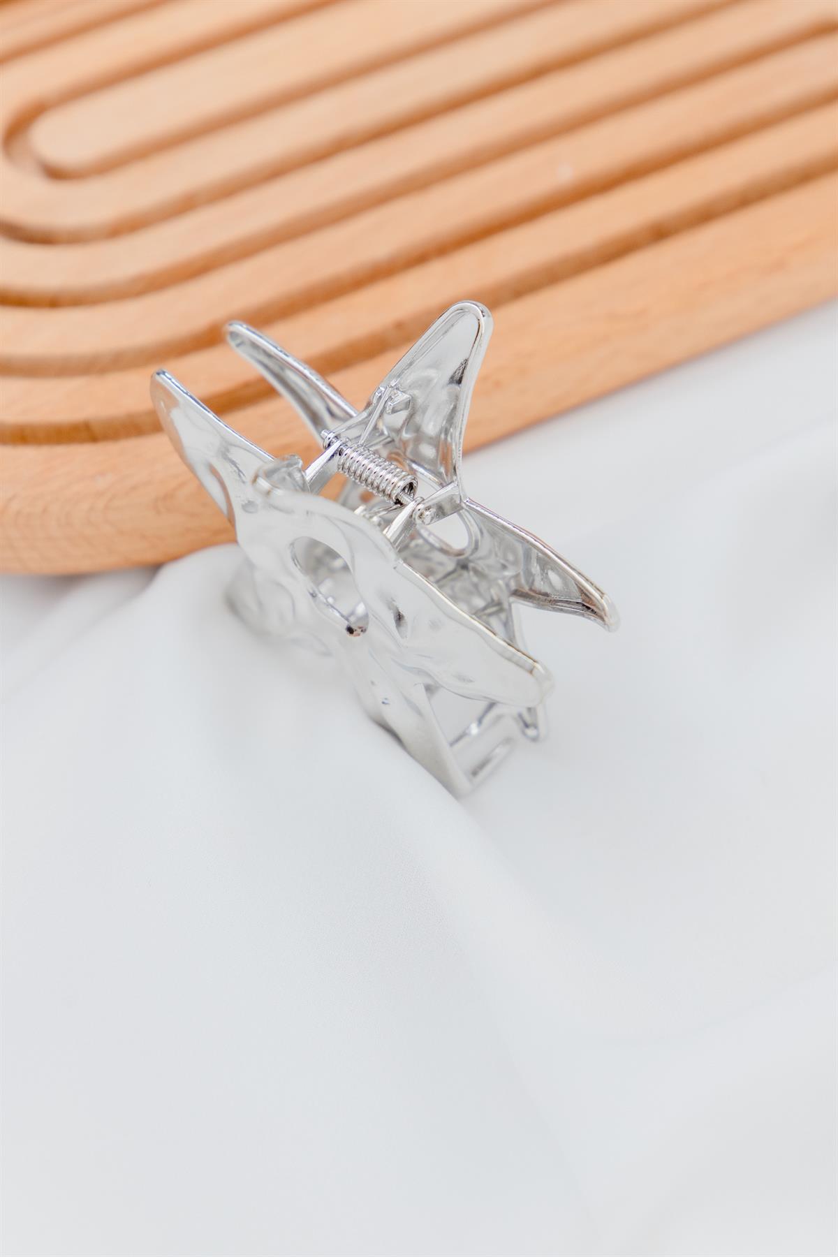 Yıldız Figürlü Ezme Formlu Gümüş Metal Mandal Toka